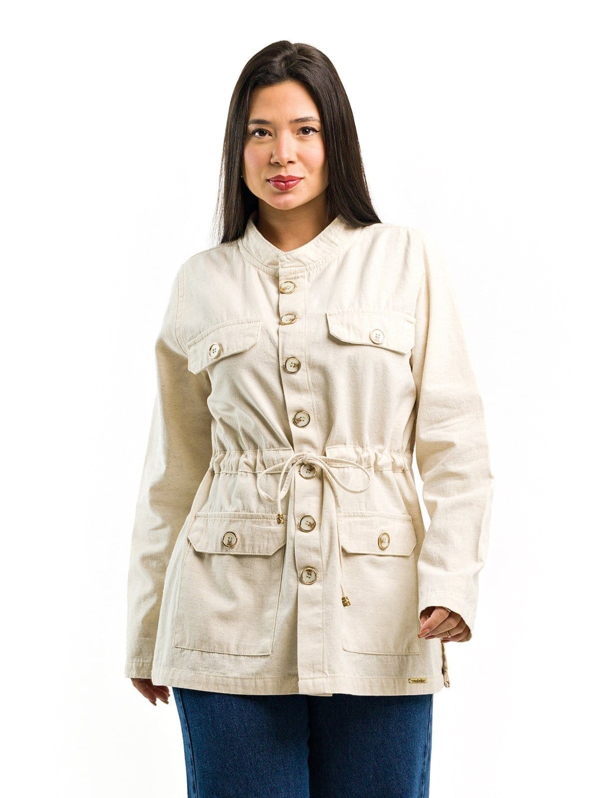 Vista 2 Jaqueta Restrito Jeans Parka De Linho Premium com Botões Restrito Jeans bege