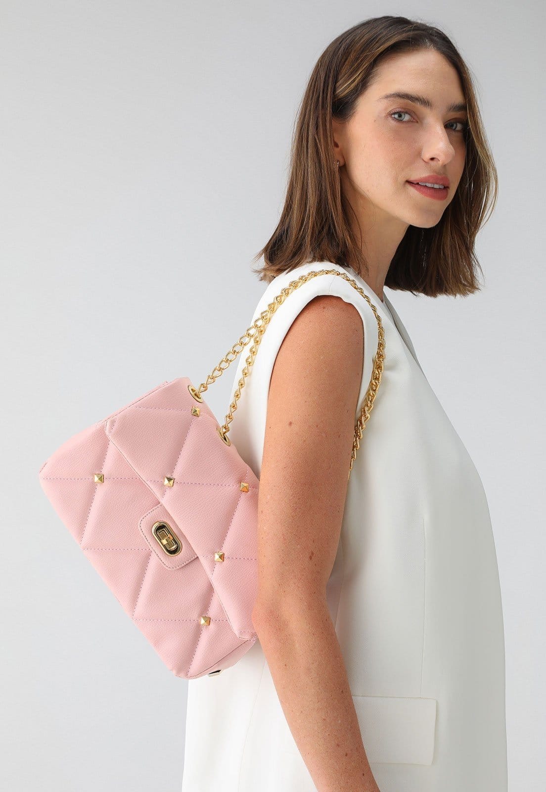 Bolsa Feminina Maria Milão Transversal Spike Claro