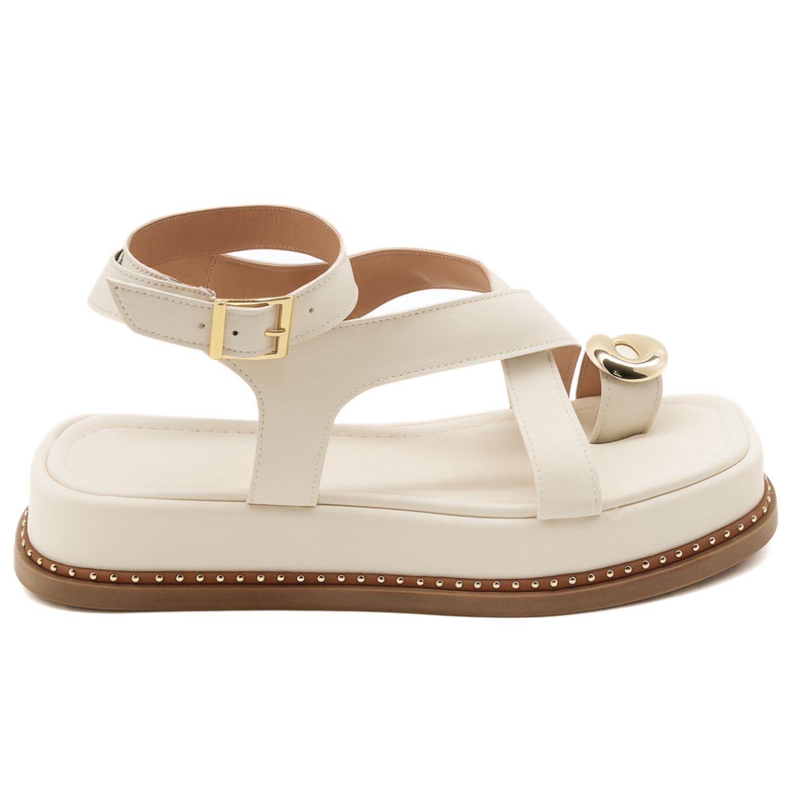 Vista 2 Sandália Rasteira Plataforma Feminina Anel Dedo Chic Off White 23403 Hannah Footwear off-white white