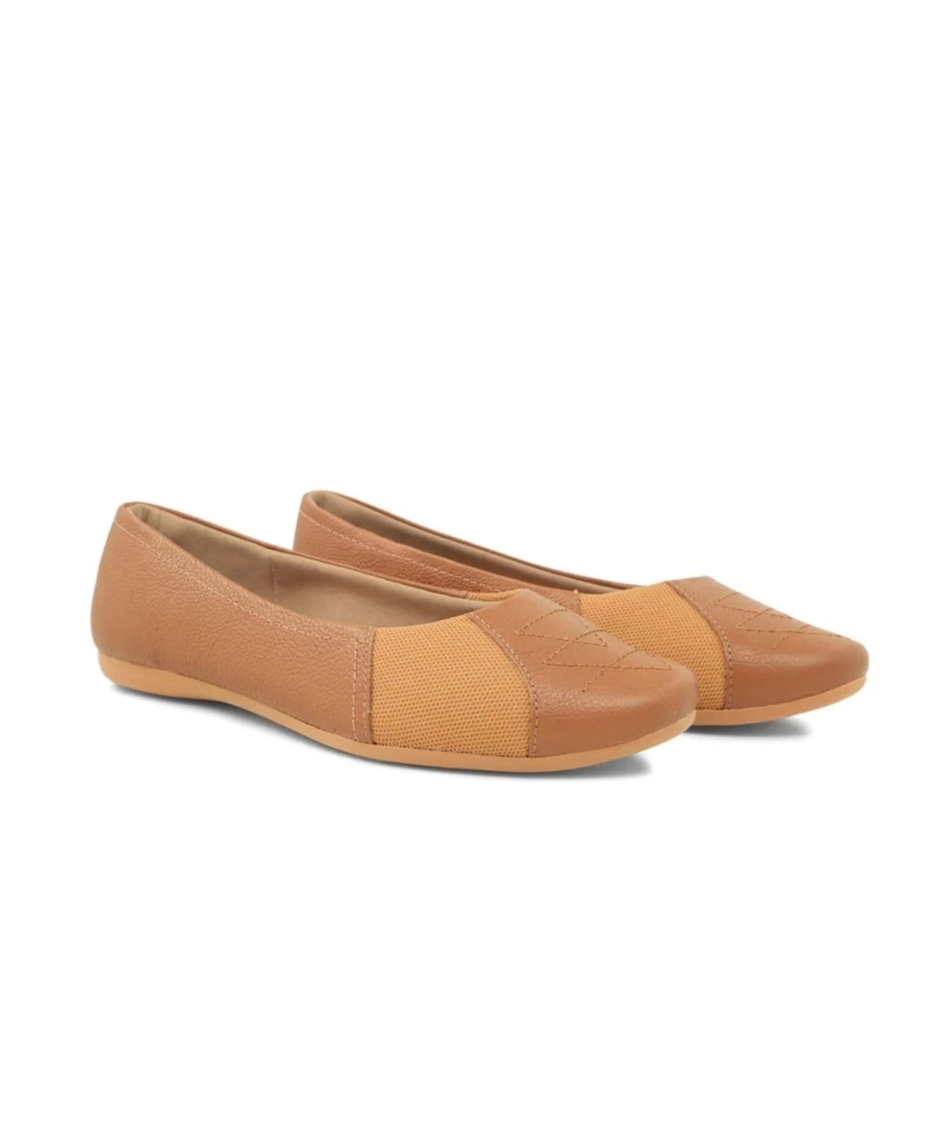 Vista 2 Sapatilha Feminina Usaflex Couro Bico Redondo Bordado Camel Usaflex incolor