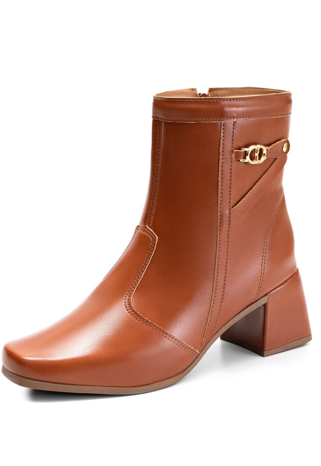 Bota Feminina Lumiss Salto Bloco Baixo Cano Curto Detalhe Metal