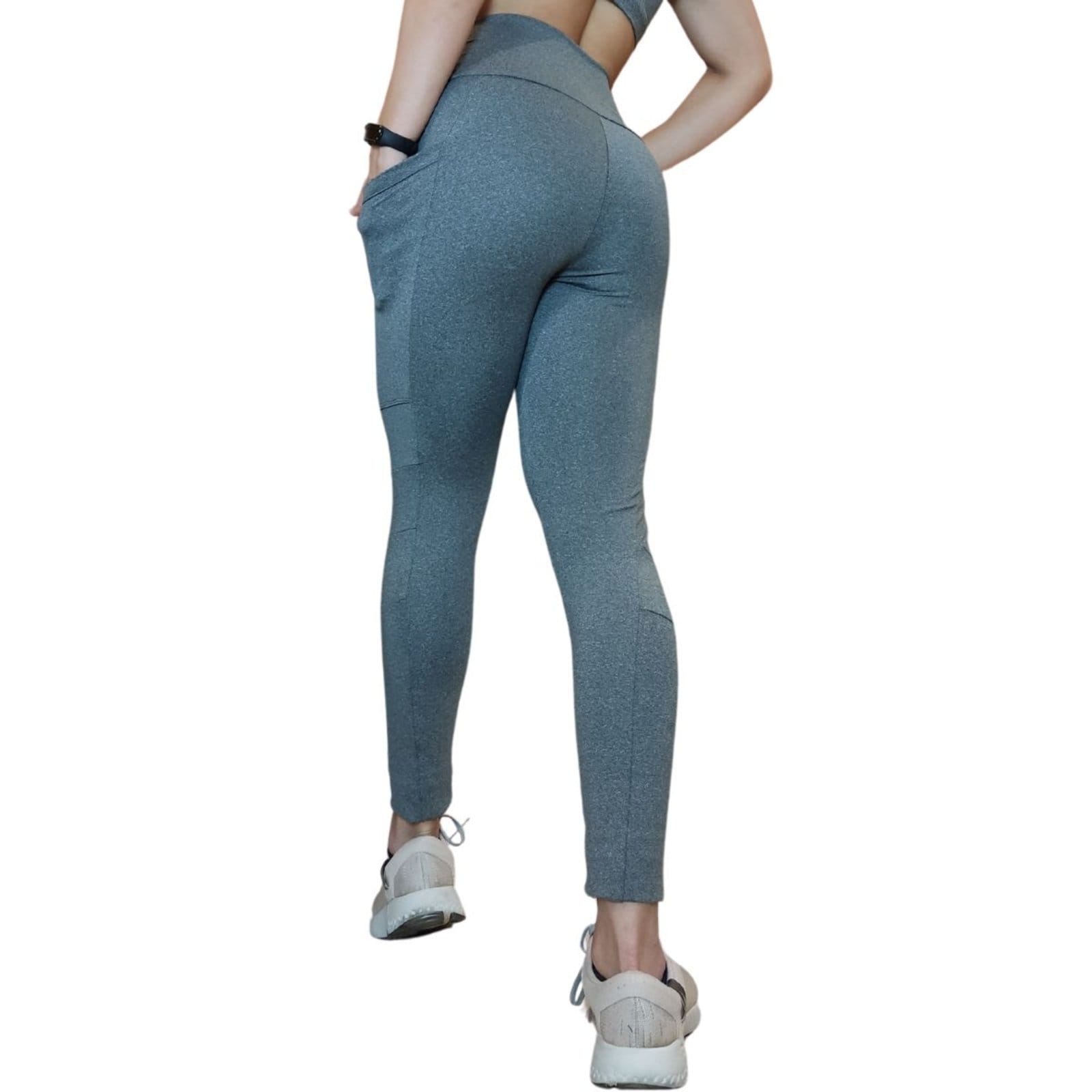 Vista 2 Calça Legging Heide Ribeiro Three Colors Pocket Mescla Heide Ribeiro cinza