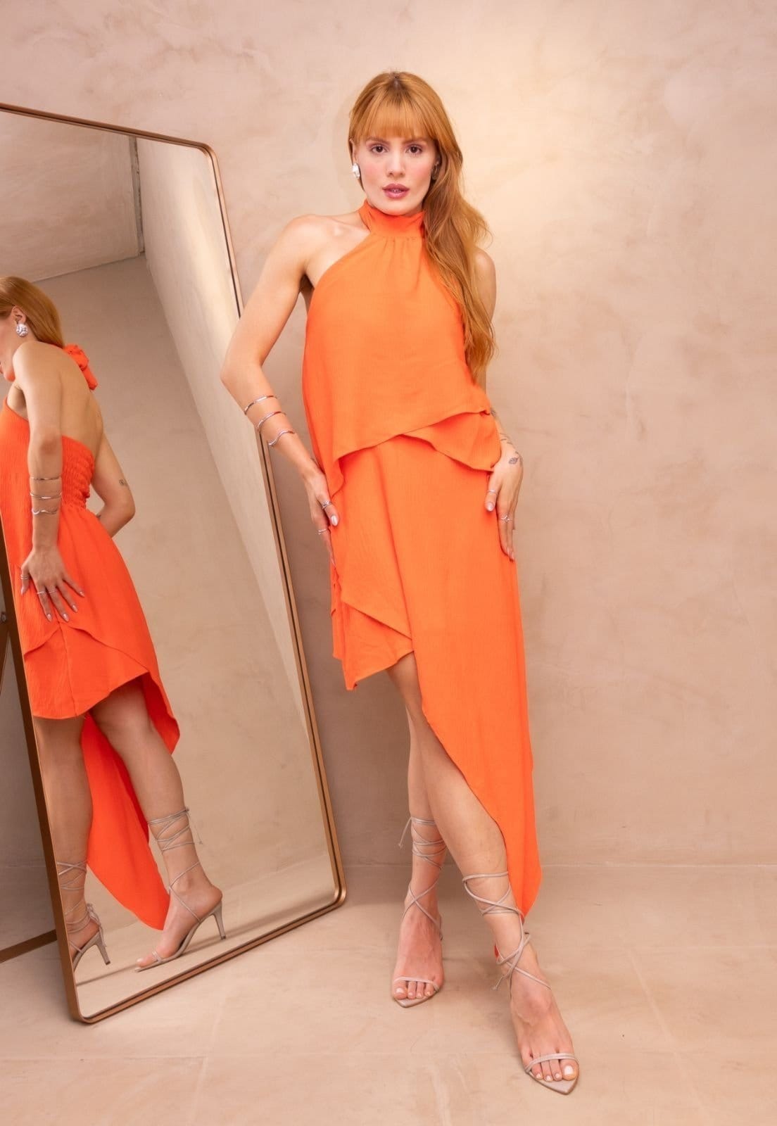 Vestido Assimétrico Gola Alta Frente Única Cally