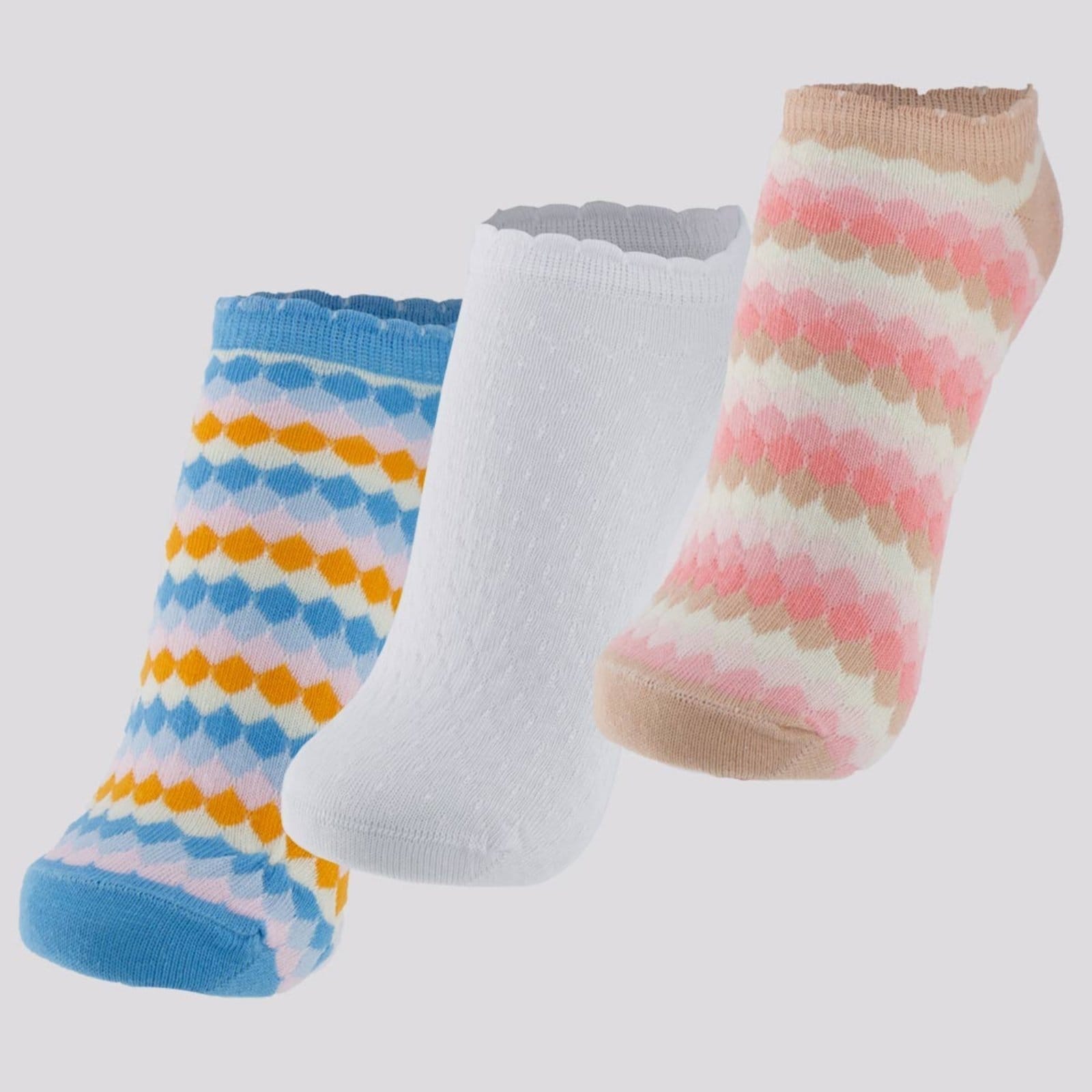 Kit Meia Selene 3 Pares Cano Curto Feminino Branca e Azul