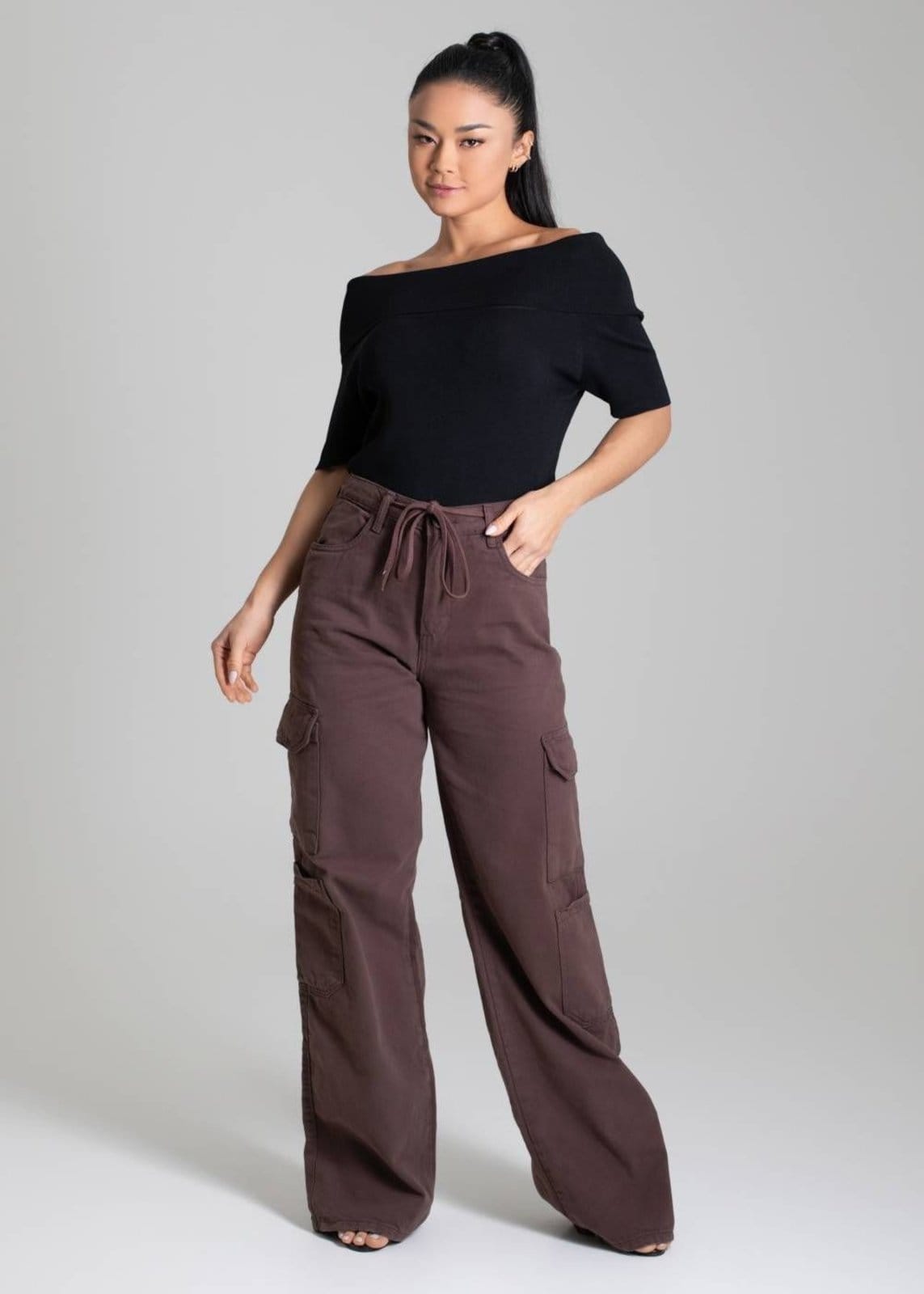 Vista 2 Calça Sarja Sawary Wide Leg - 279524 Sawary marrom