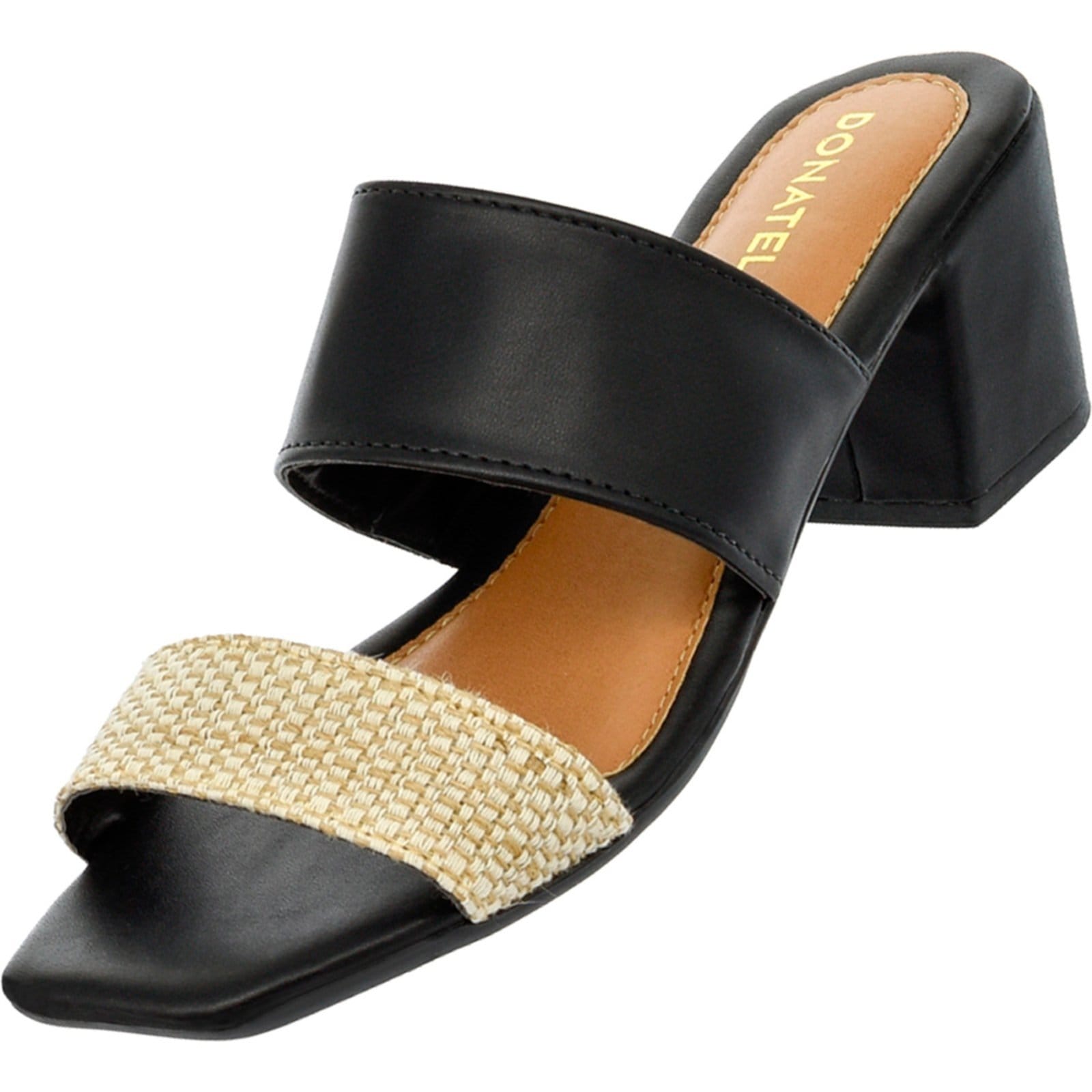 Vista 2 Sandália Feminina CM Calçados Bico Quadrado Salto Alto Bloco Juta Monte Shoes preto