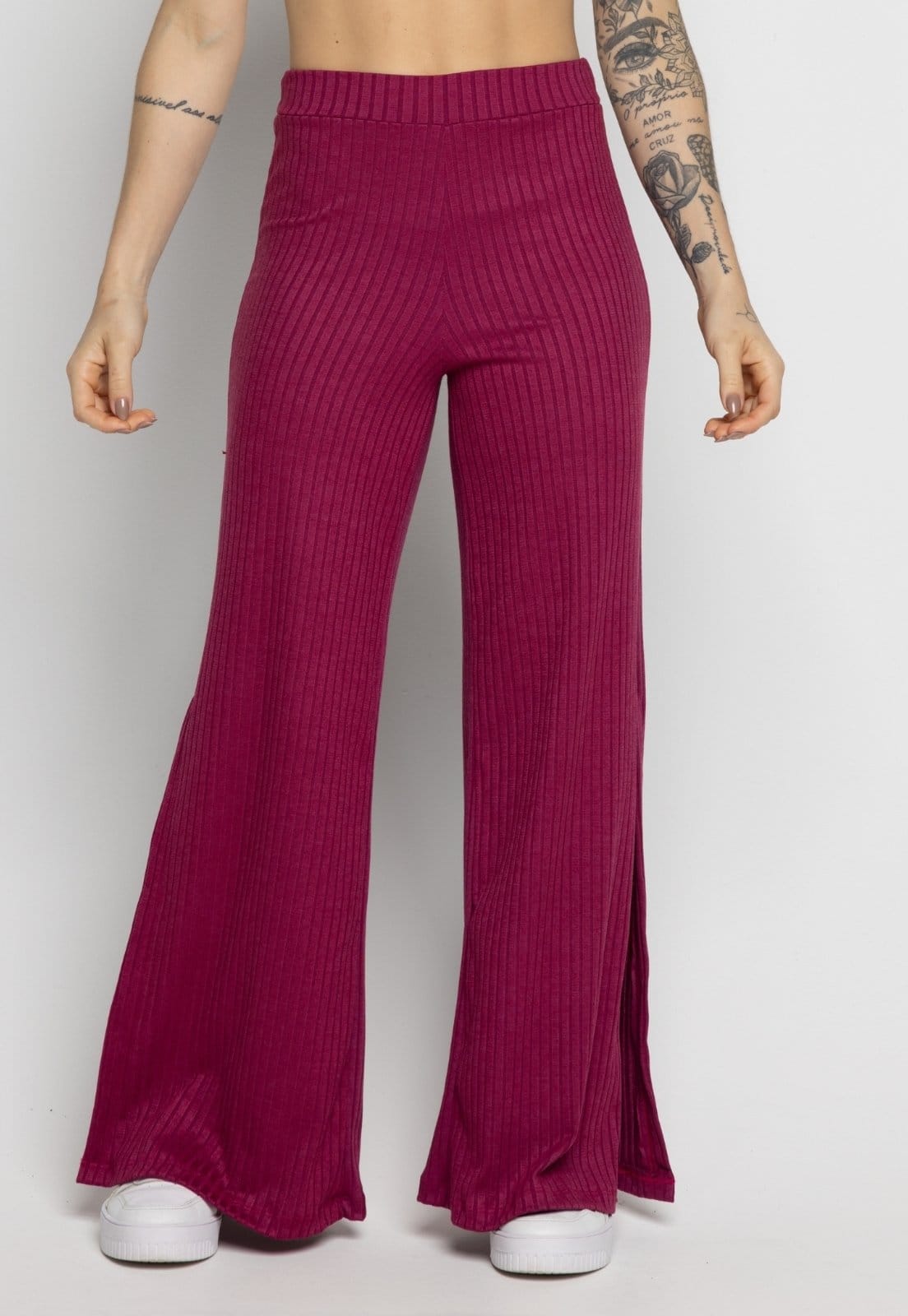 Calça Flare Pantalona Vekyo Cintura Alta Com Fenda