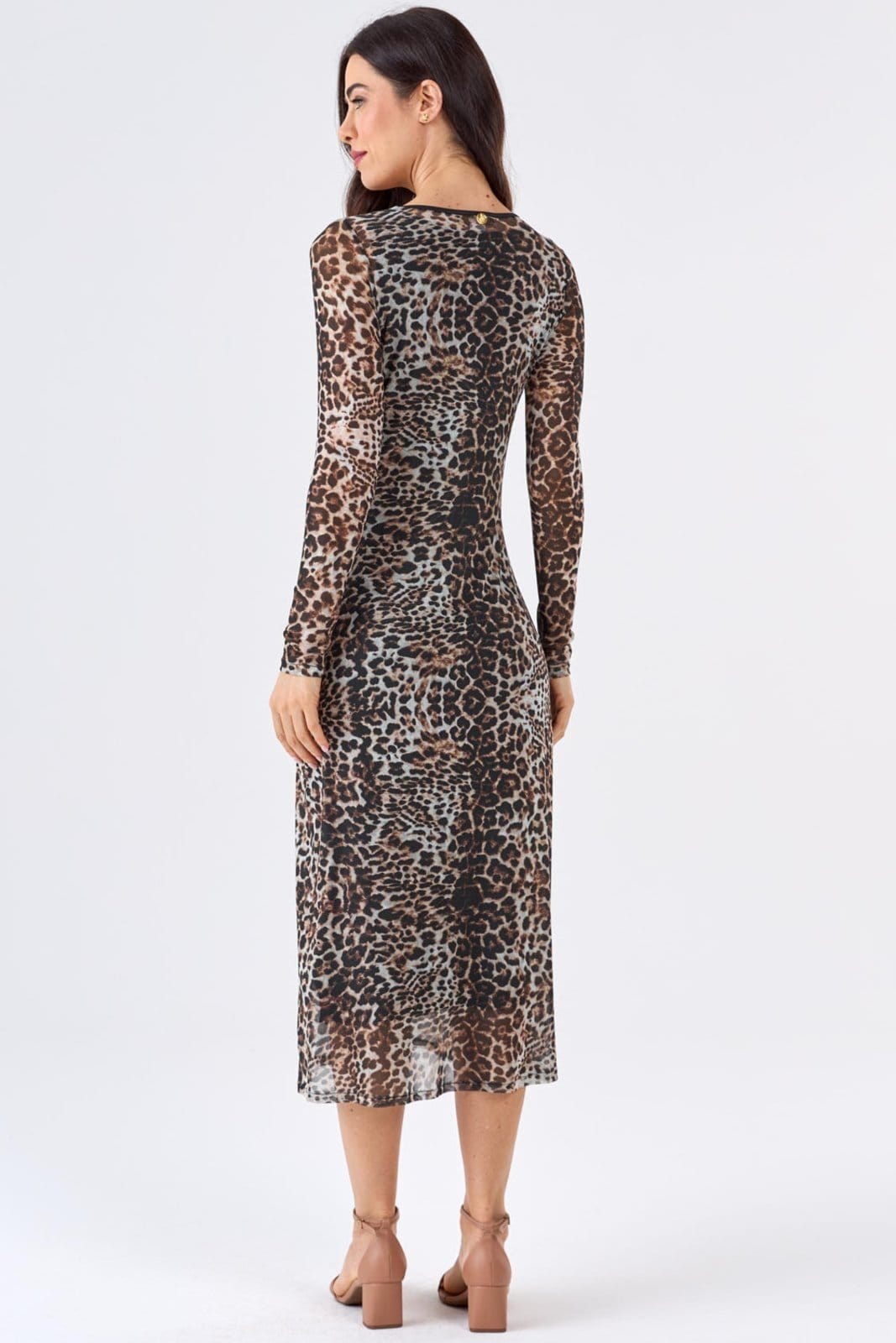 Vista principal Vestido Midi PKS Tule Estampa Animal Print PKS preto