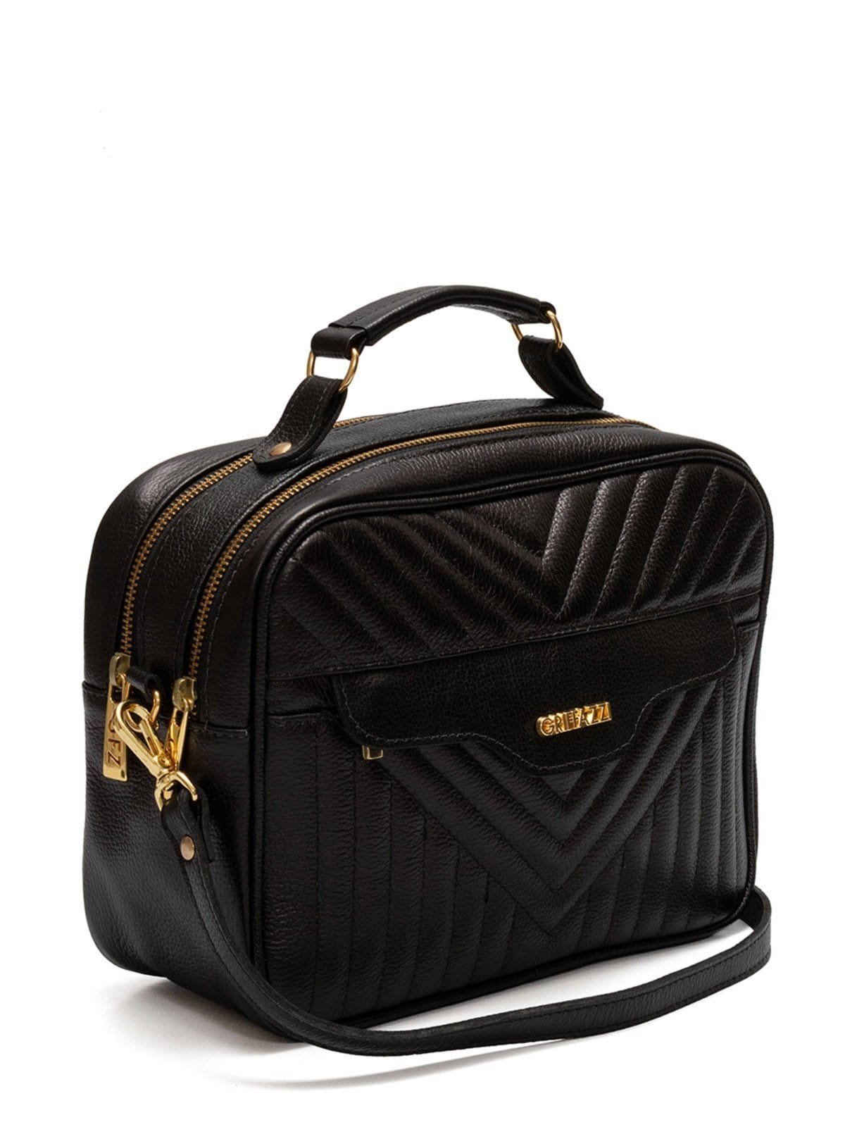 Vista 2 Bolsa Tiracolo Griffazzi Couro Preta Griffazzi preto