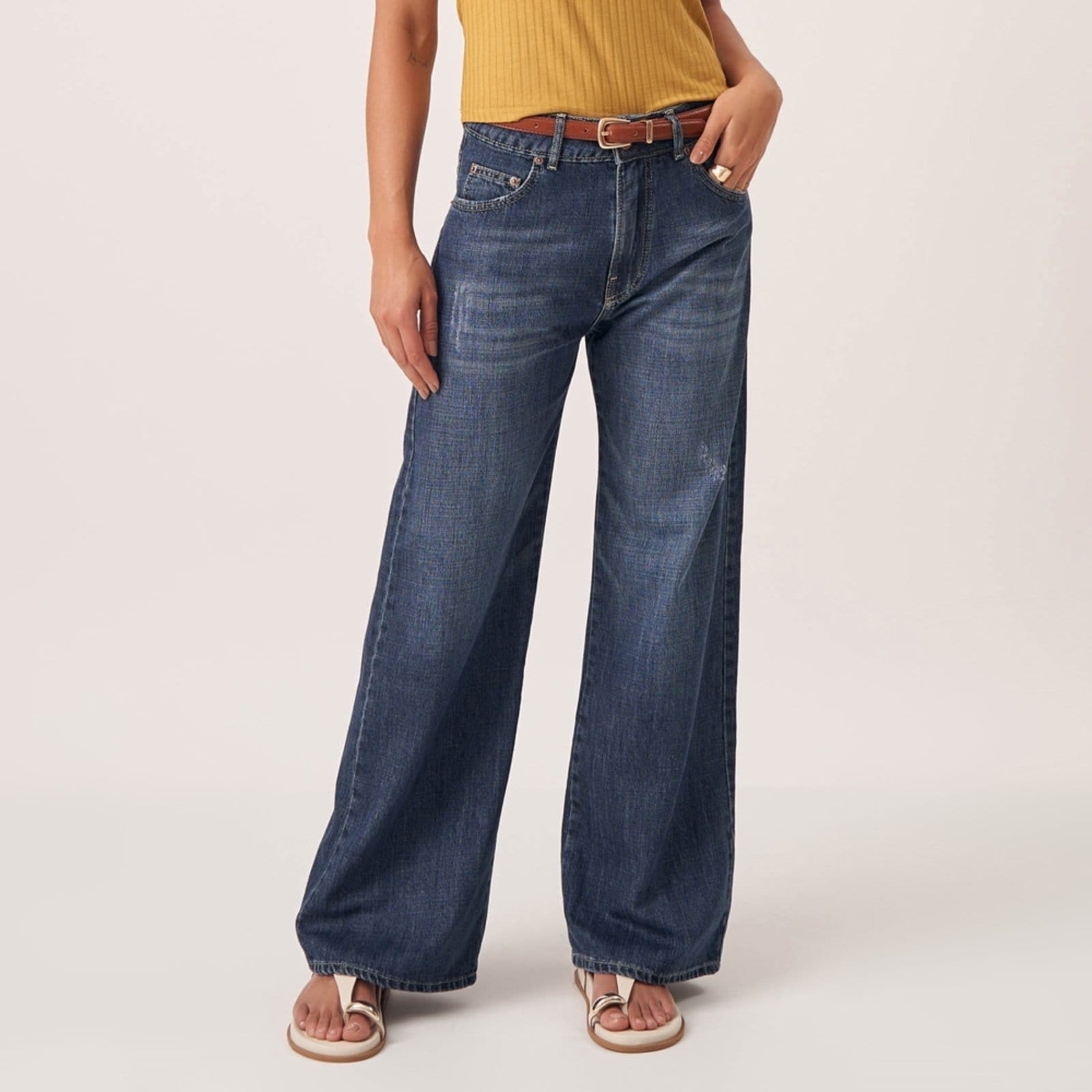 Calça Jeans Wide Leg Azul Escuro