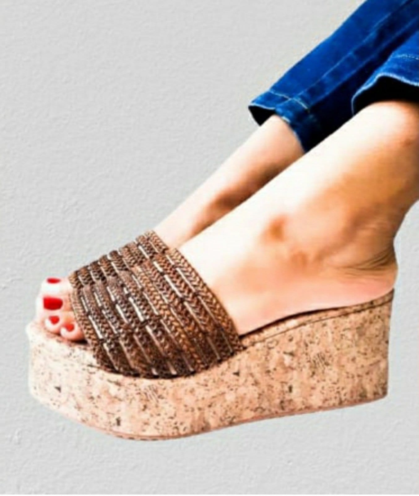 Tamanco Delazari Salto Plataforma Trança Fachete Cortiça