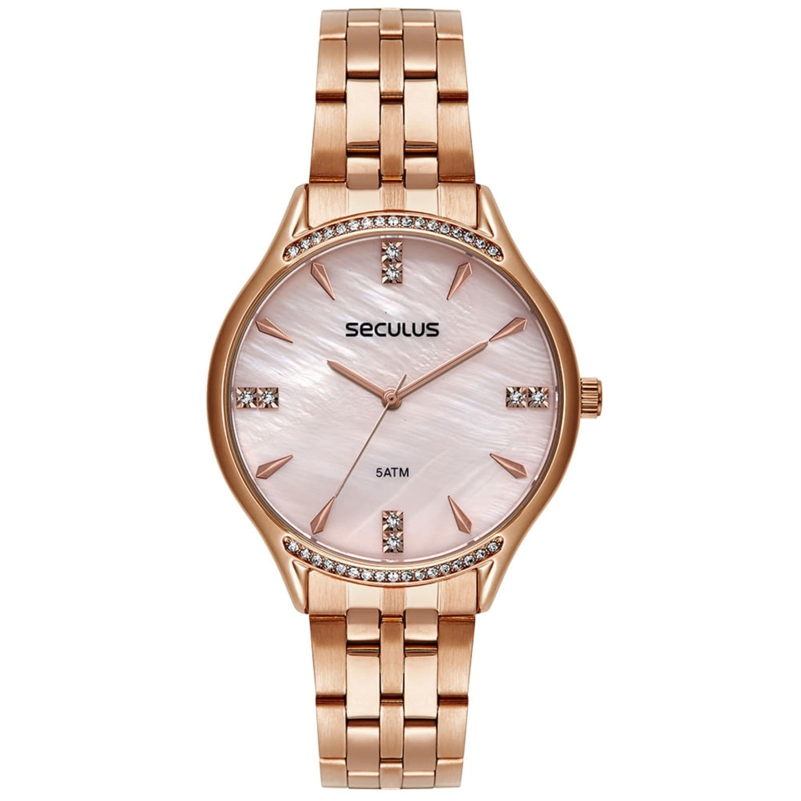 Relógio Seculus Feminino Cristais Madrepérola Rosé