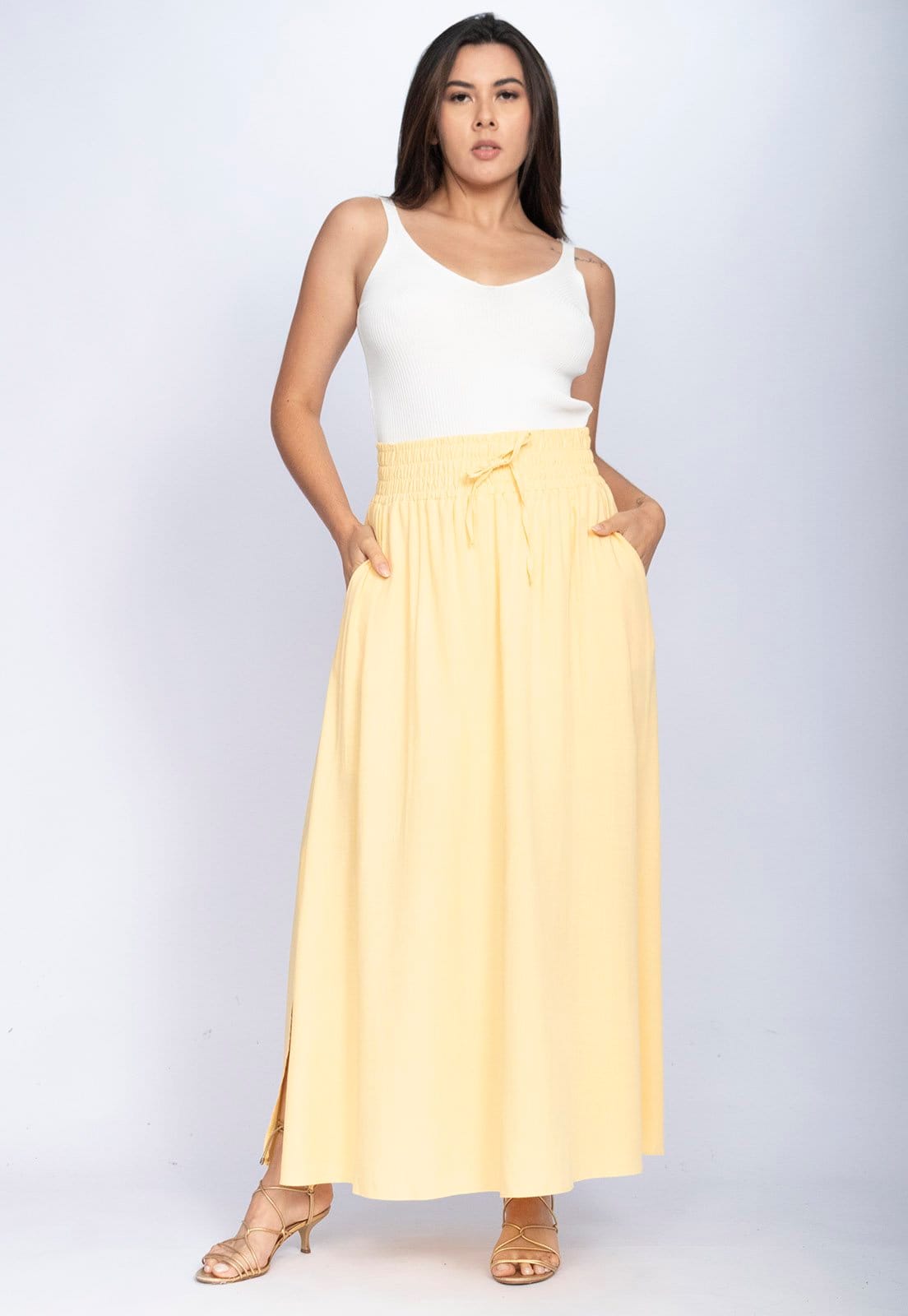 Vista 2 Saia Cabanafree Longa Viscose Sun Cabanafree amarelo