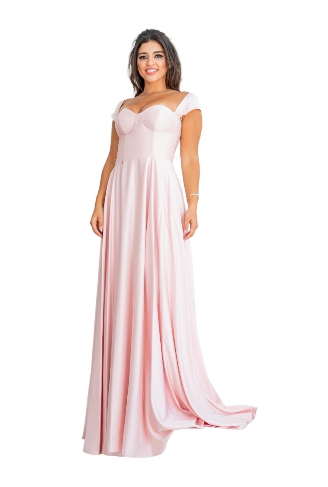 Vista 2 Vestido Longo Especial Princesa Acinturado Festa Madrinhas Formatura Cia do Vestido pink/rosa/rosê rosa