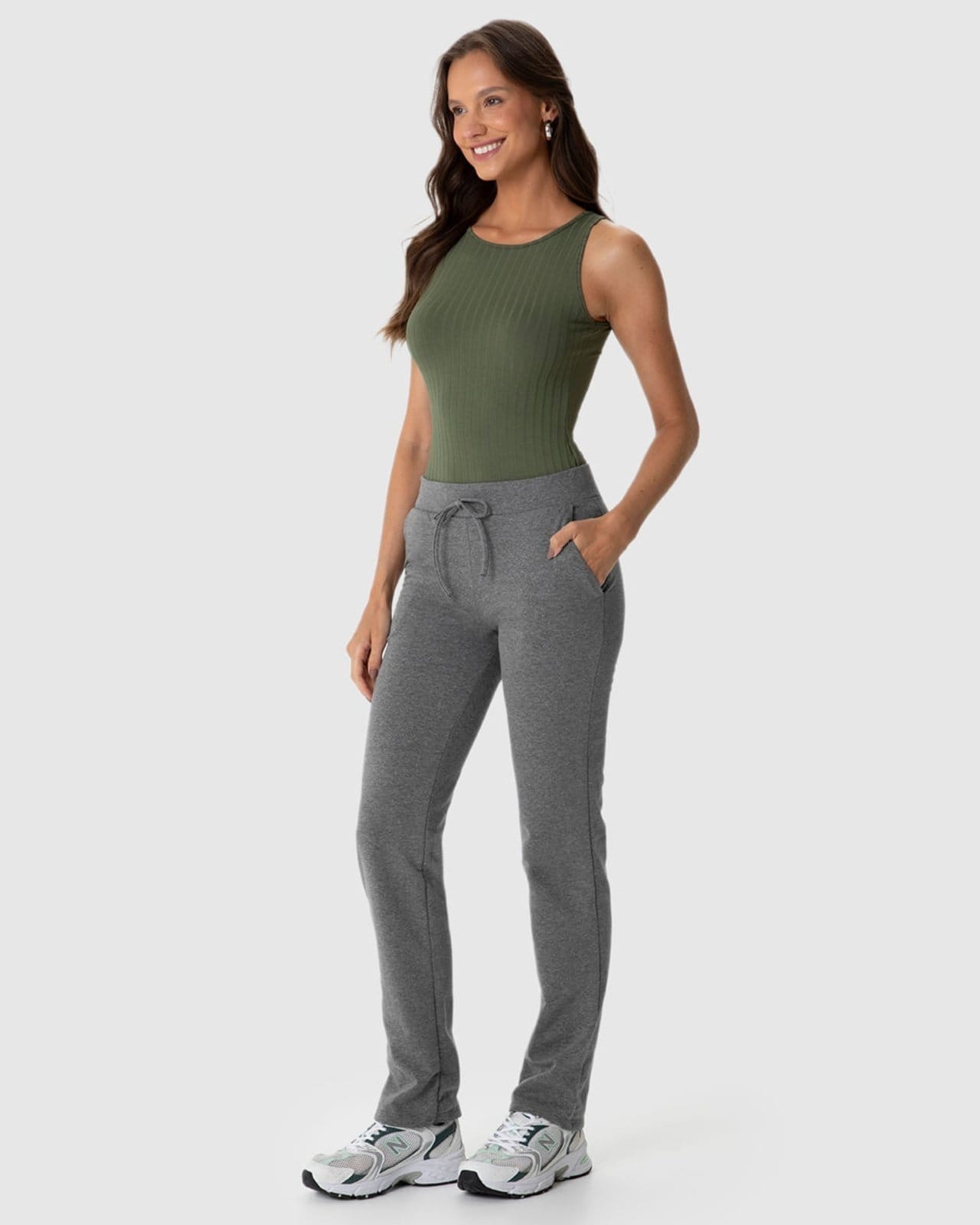 Vista 2 Calça Básica Feminina Em Moletom Flanelado Malwee cinza
