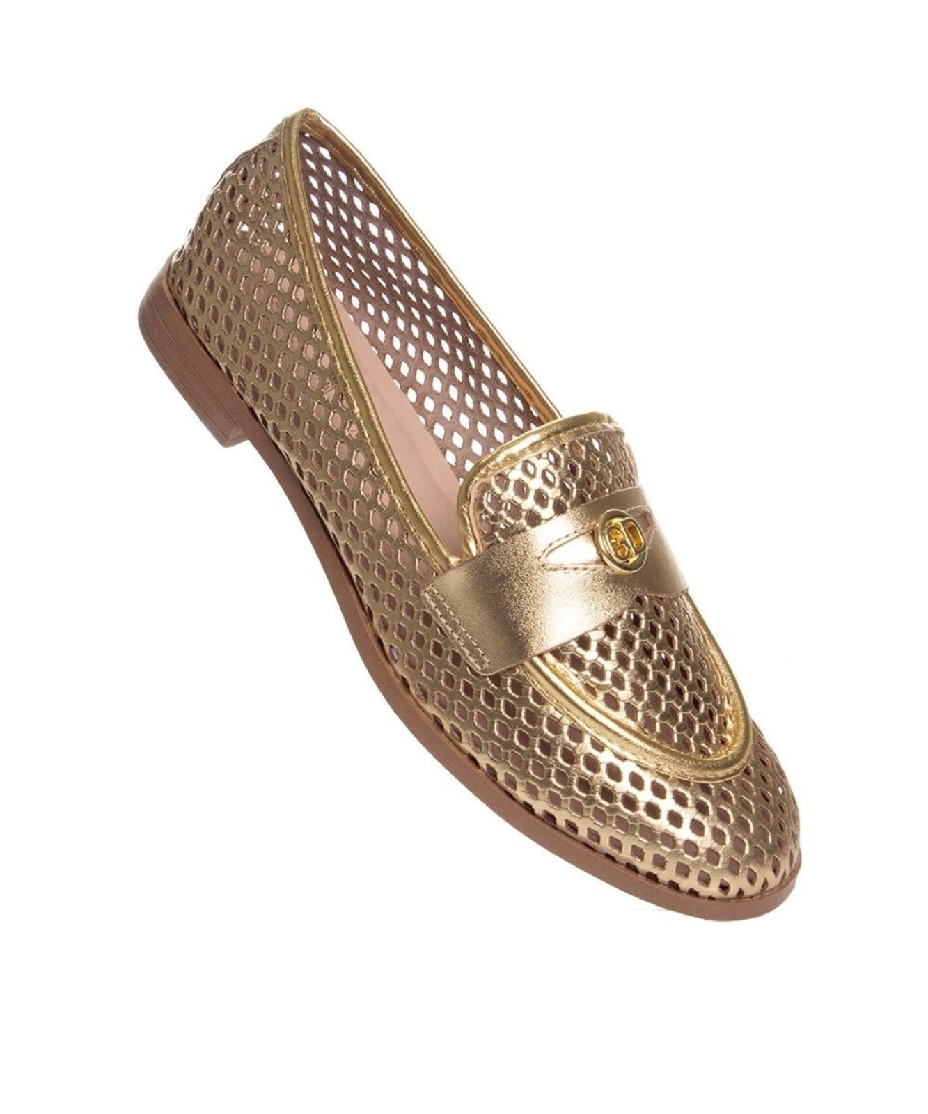 Vista 2 Mocassim Feminino Giulia Domna Couro Dourado Pixolé incolor