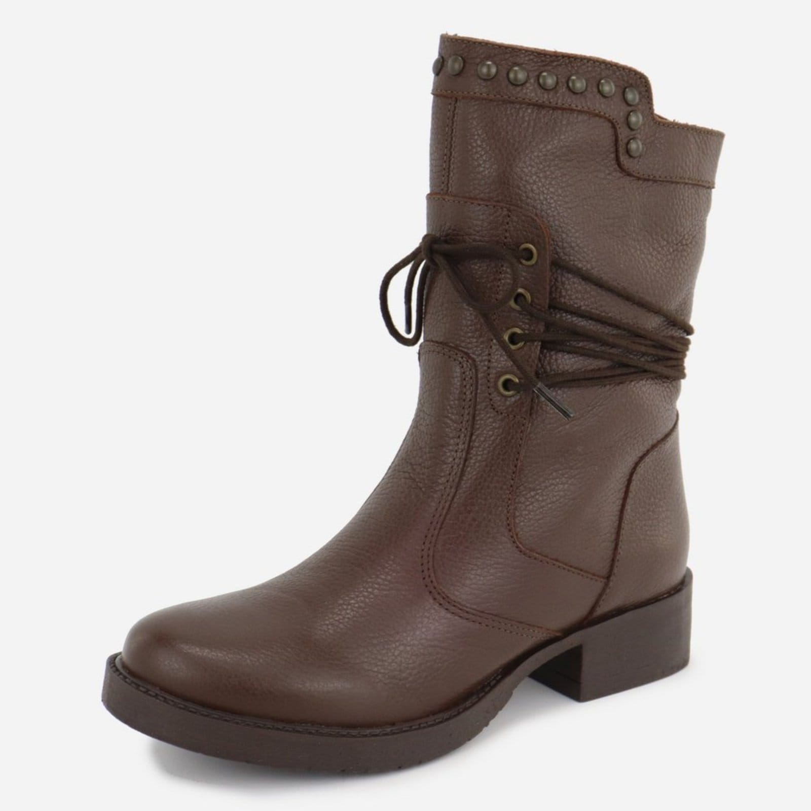 Bota Maria Paua Store Feminina Cano Médio Couro Amarração Conforto Coturno