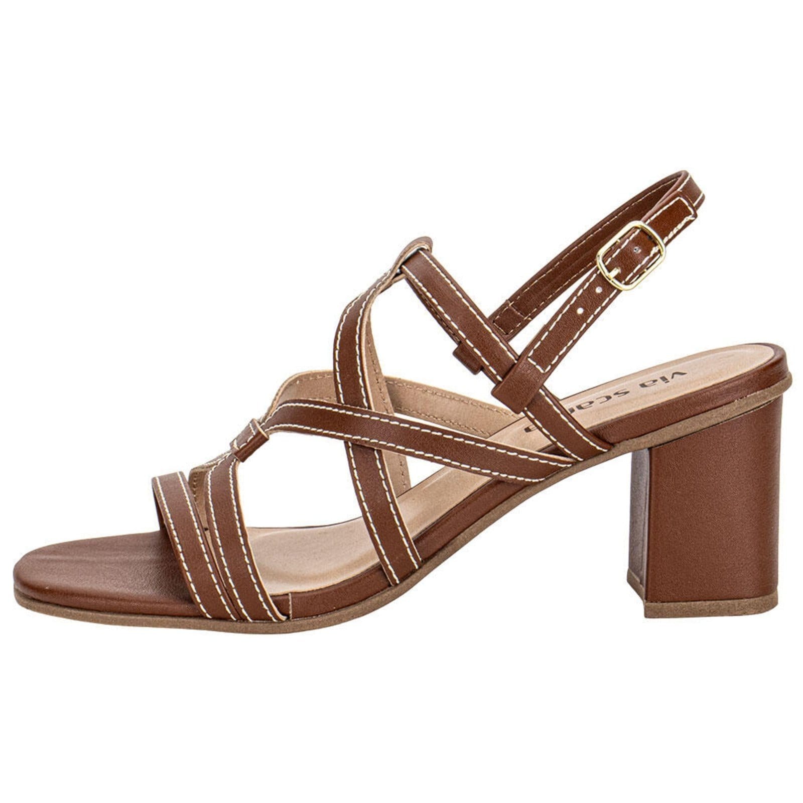 Vista 2 Sandália Feminina Salto Grosso Via Scarpa 176519145 3949145 Via Scarpa caramelo
