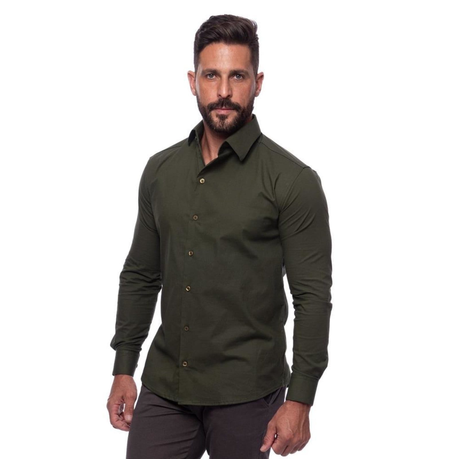 Camisa Masculina Slim Manga Longa Lisa Acetinada Social Azul Claro Verde
