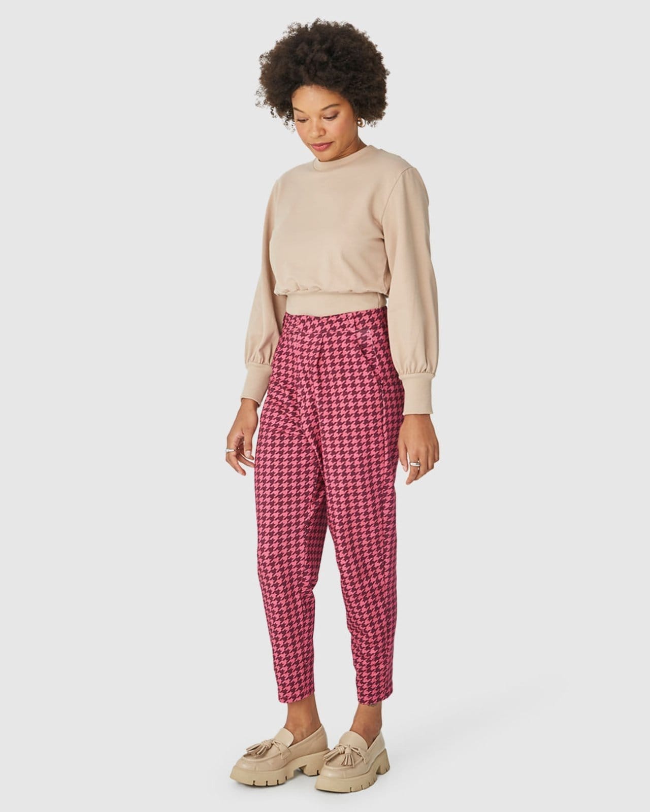 Vista 2 Calça Alfaiataria Feminina Estampa Pied De Poule Em Moletom Stretch Malwee pink