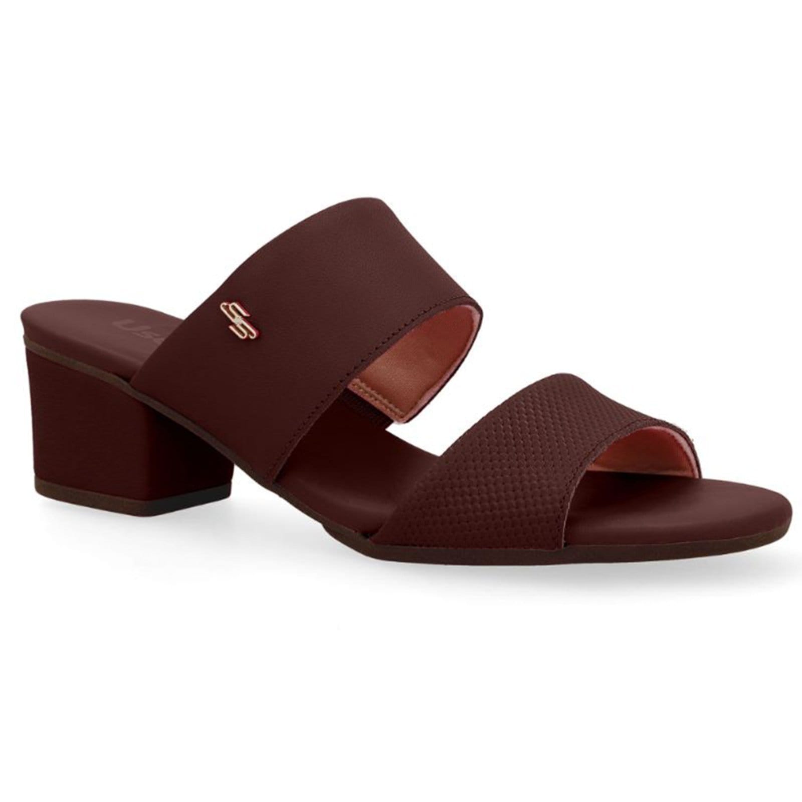 Tamanco Feminino Usaflex Salto Bloco Duas Tiras Conforto Pinhao - 047