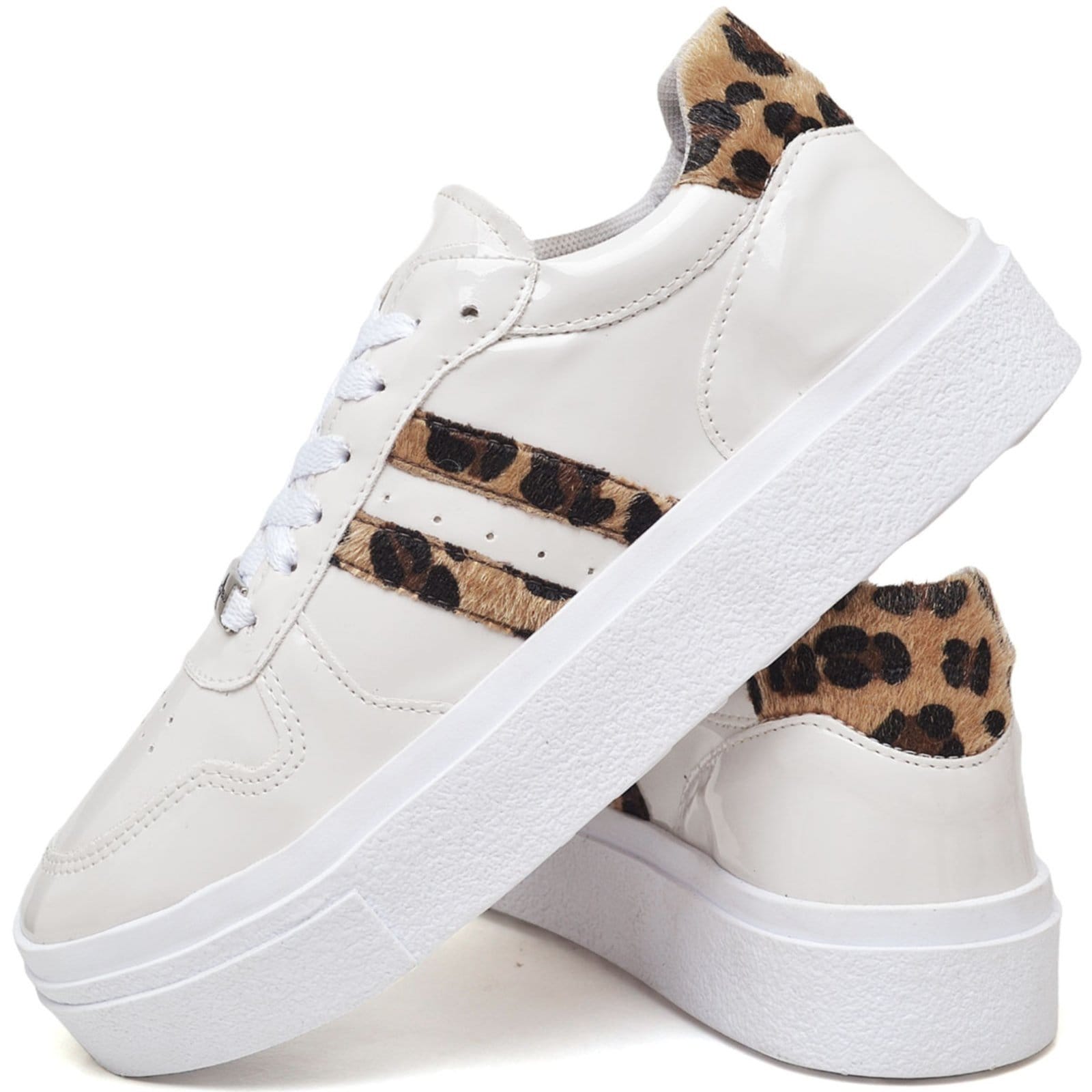 Vista 2 Tênis Feminino Off White Estiloso Polo Blu em Verniz e Sintético do 34 ao 40 Polo Blu branco white