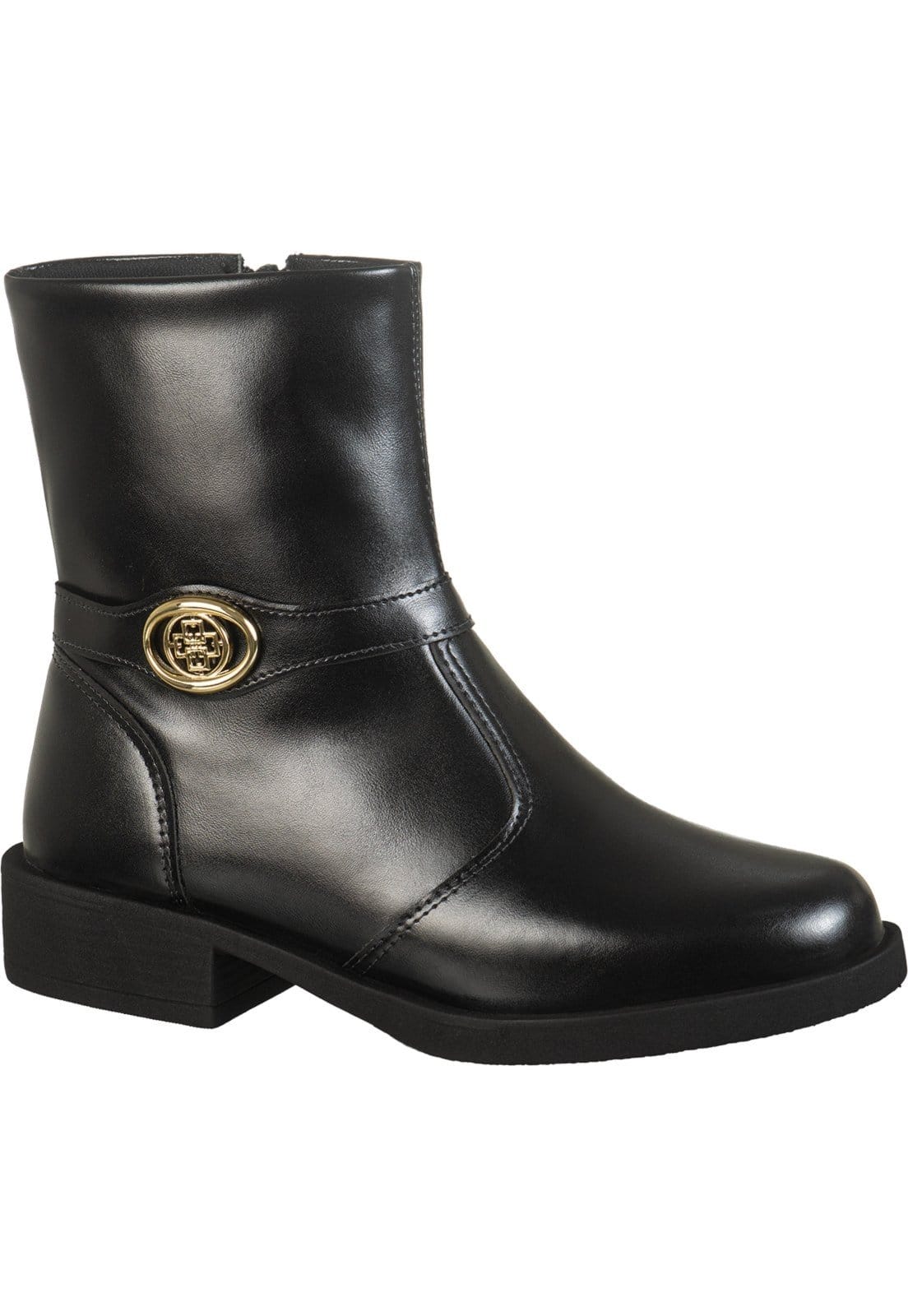 Vista 2 Bota Feminina GiGiL Montaria Cano Curto Bico Arredondado Salto Grosso Baixo Detalhe Metal Gigil preto