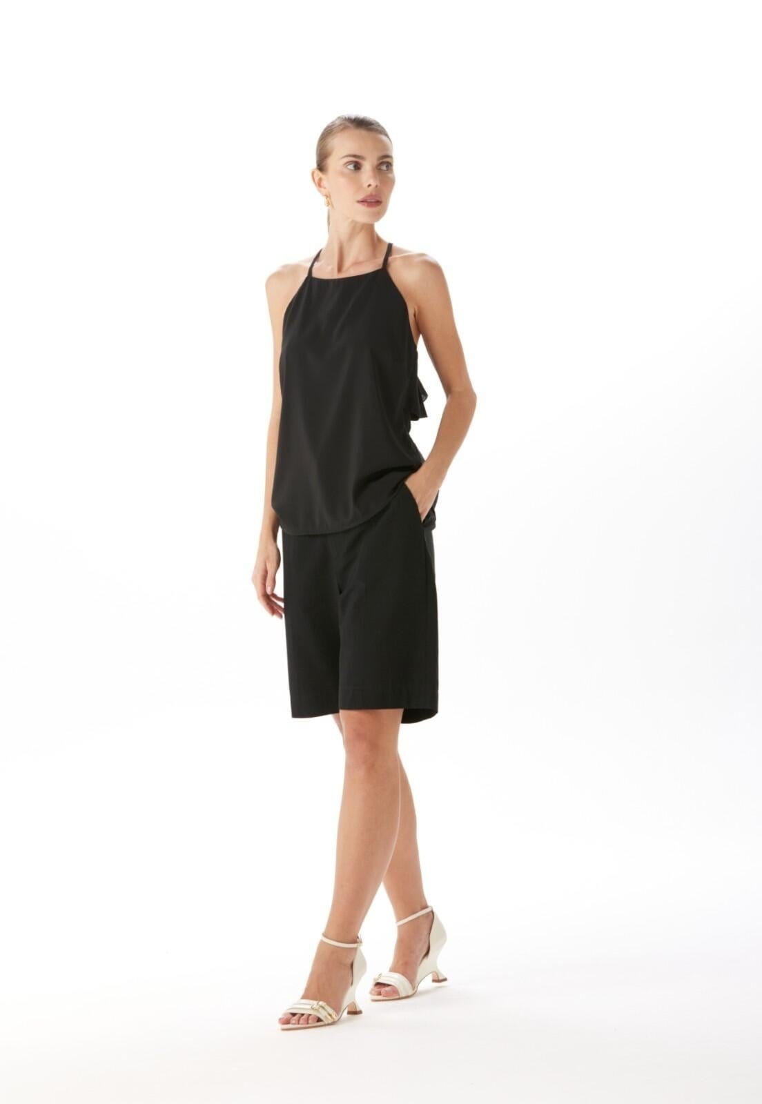 Vista 2 Bermuda Alfaiataria Cintura Alta Traymon 34 Traymon preto