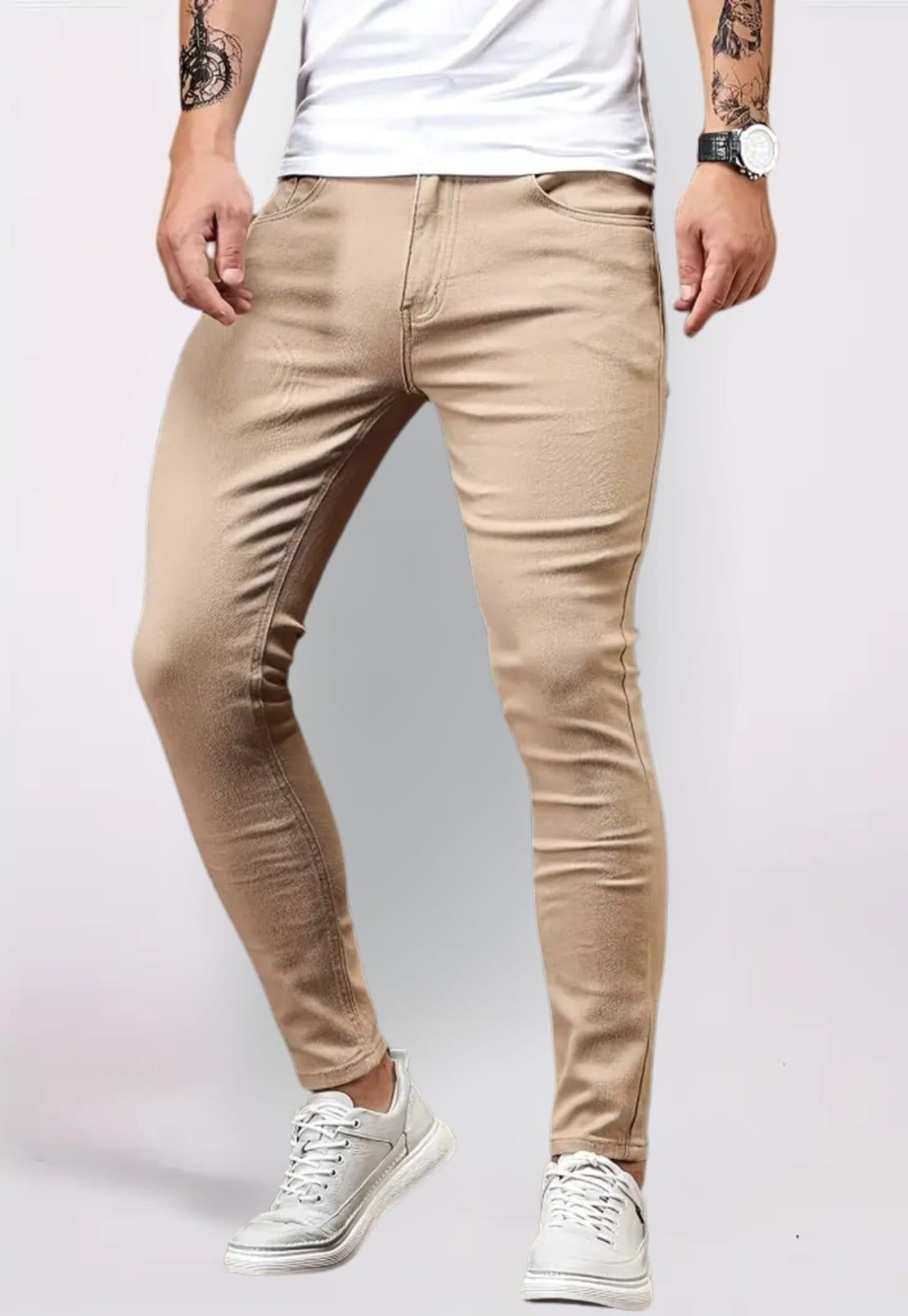 Vista 2 Kit 3 Calças Masculinas de Sarja Tempo Hábil Corte Tradicional Bege Vinho e Verde 5 Estilo bege verde