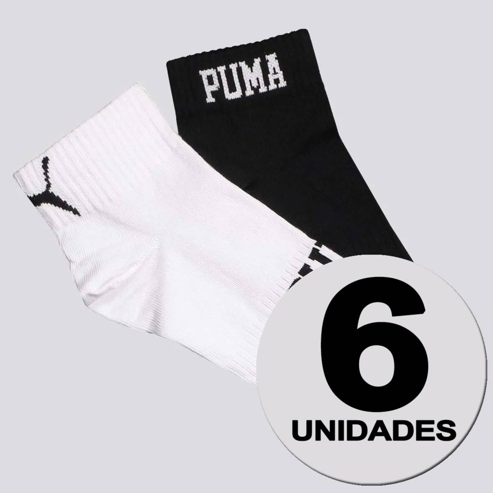 Kit Meia Puma Cano Baixo 6 Pares Preta e Branca
