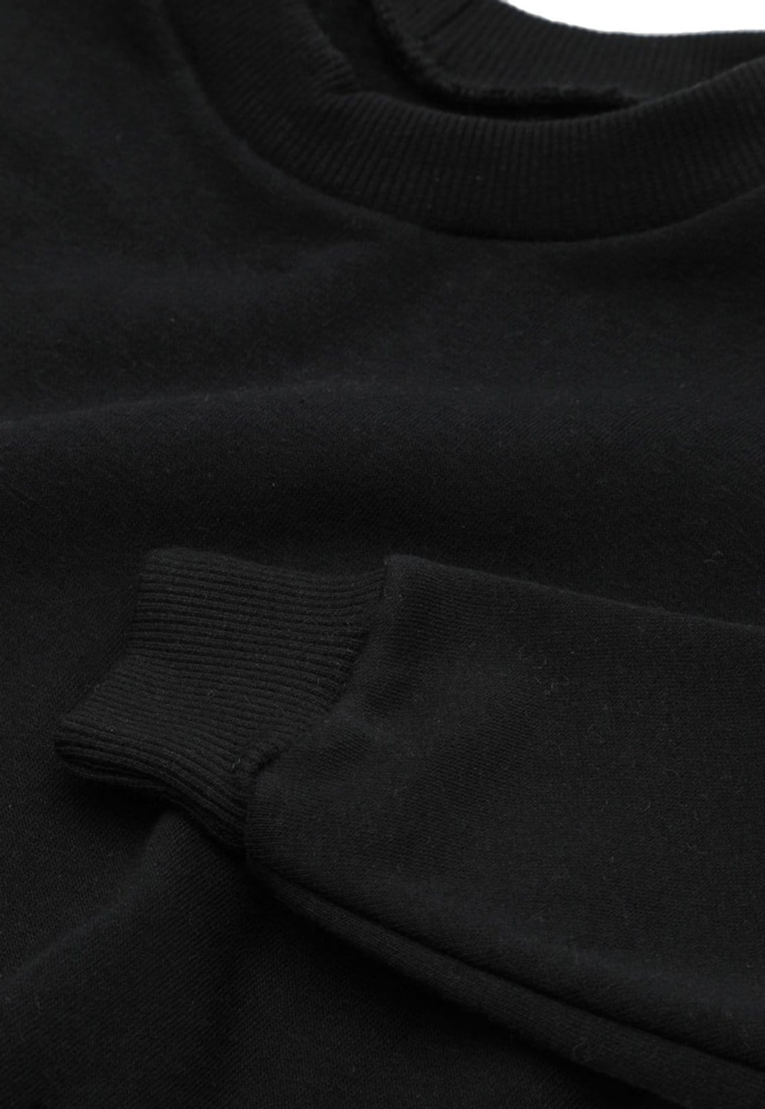 Vista 2 Moletom Gola Redonda Masculino Flanelado Estampa Gatinho Gato De Óculos Benellys preto