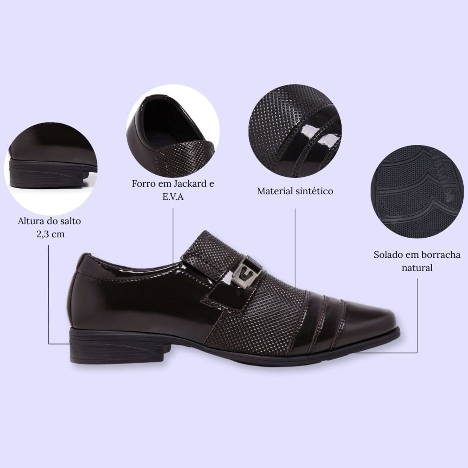Vista 2 Kit Sapato Social Masculino + Cinto + Carteira Verniz Casamento Padrinho Schiareli 833 Schiareli marrom