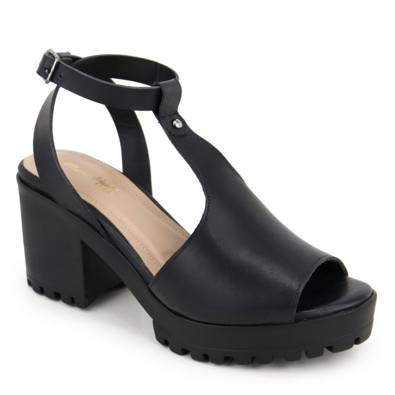 Vista 2 Sandália Feminina Salto Bloco Tratorada em Couro Maria Paula MARIA PAULA preto