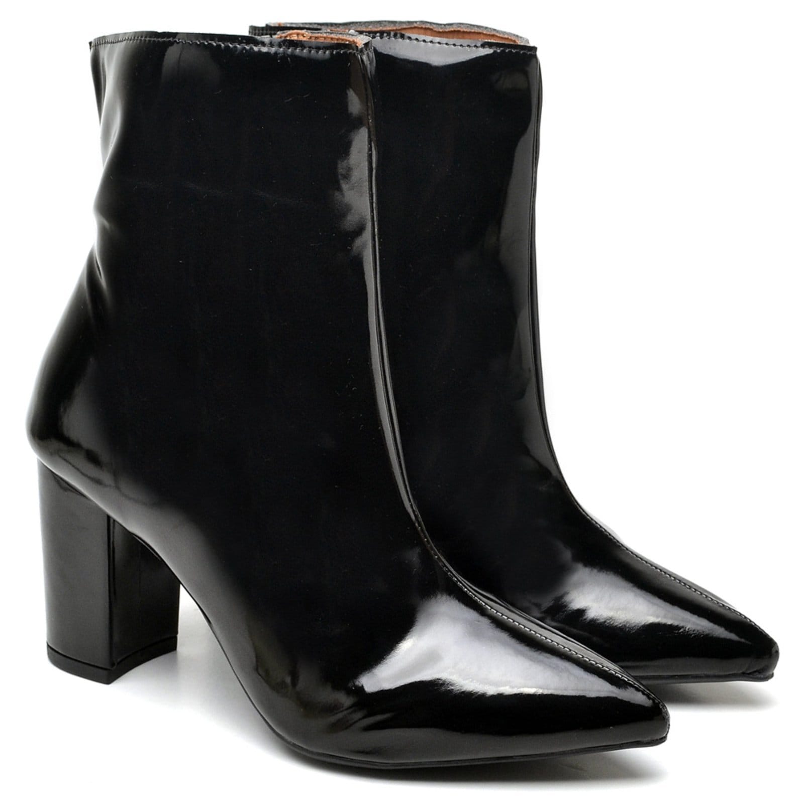 Bota Cano Curto Salto Grosso Médio Verniz Ella's
