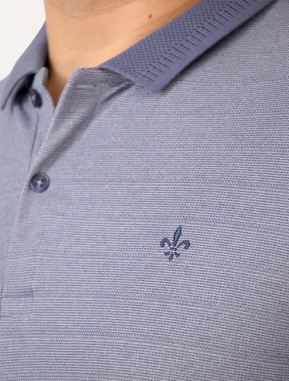 Vista 2 Polo Dudalina Masculina Malha Textura Escuro Dudalina azul