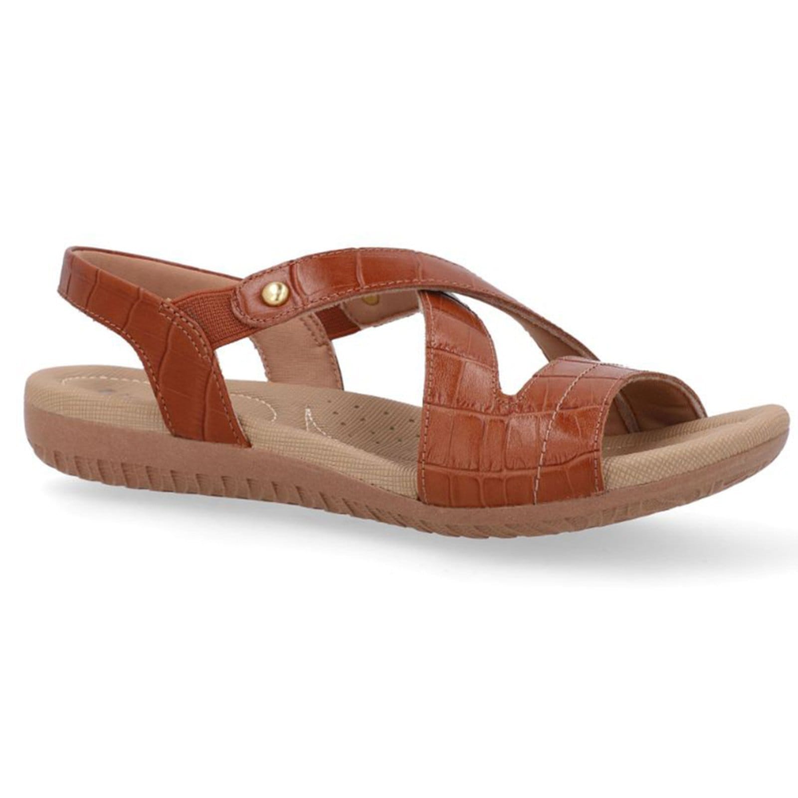 Sandália Usaflex Rasteira Couro Elastico Conforto R1804 Doce de Leite -177