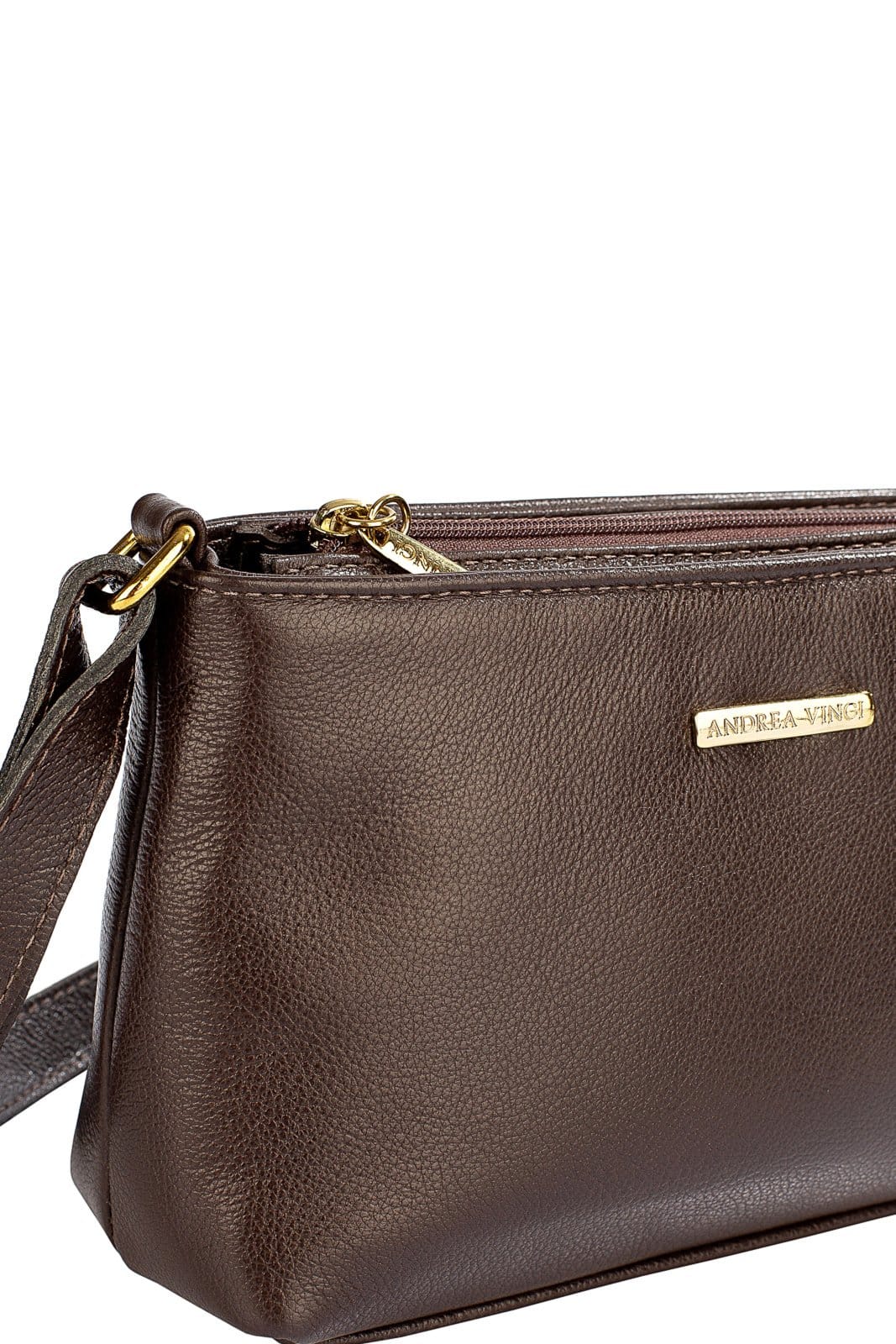 Vista 2 Bolsa pequena transversal de couro liso Iris - Café Andrea Vinci azul