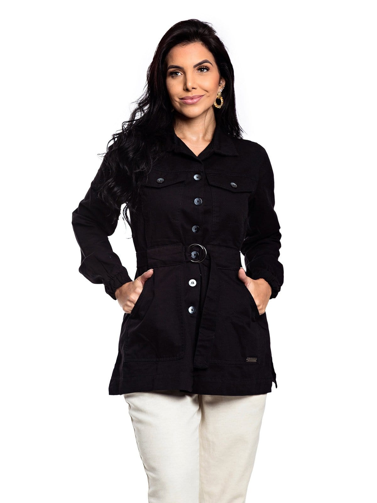 Jaqueta Parka Restrito Jeans Casaco com Botões