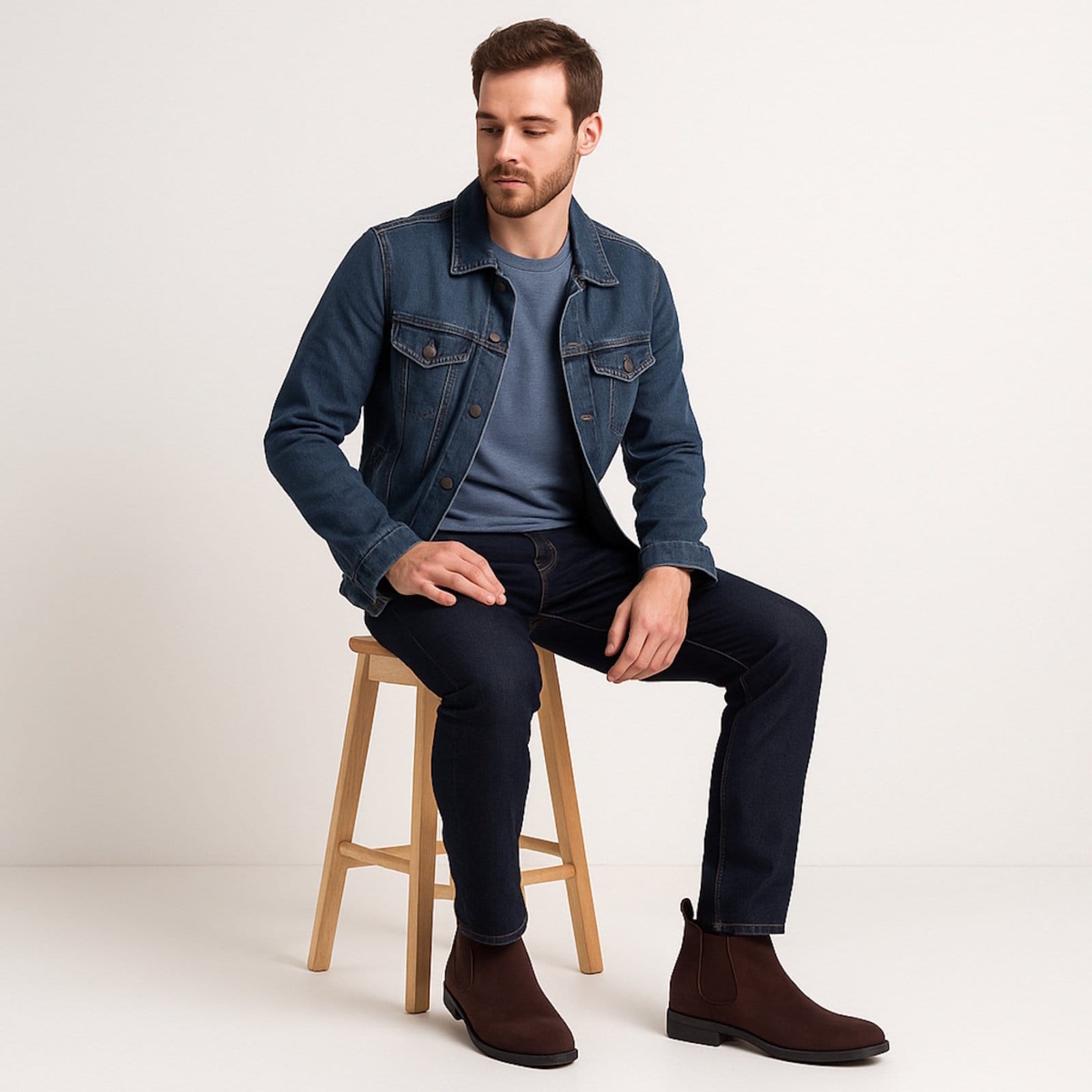 Vista 2 Bota Botina Chelsea Masculina Confortável em Camurça Café Yes Basic marrom