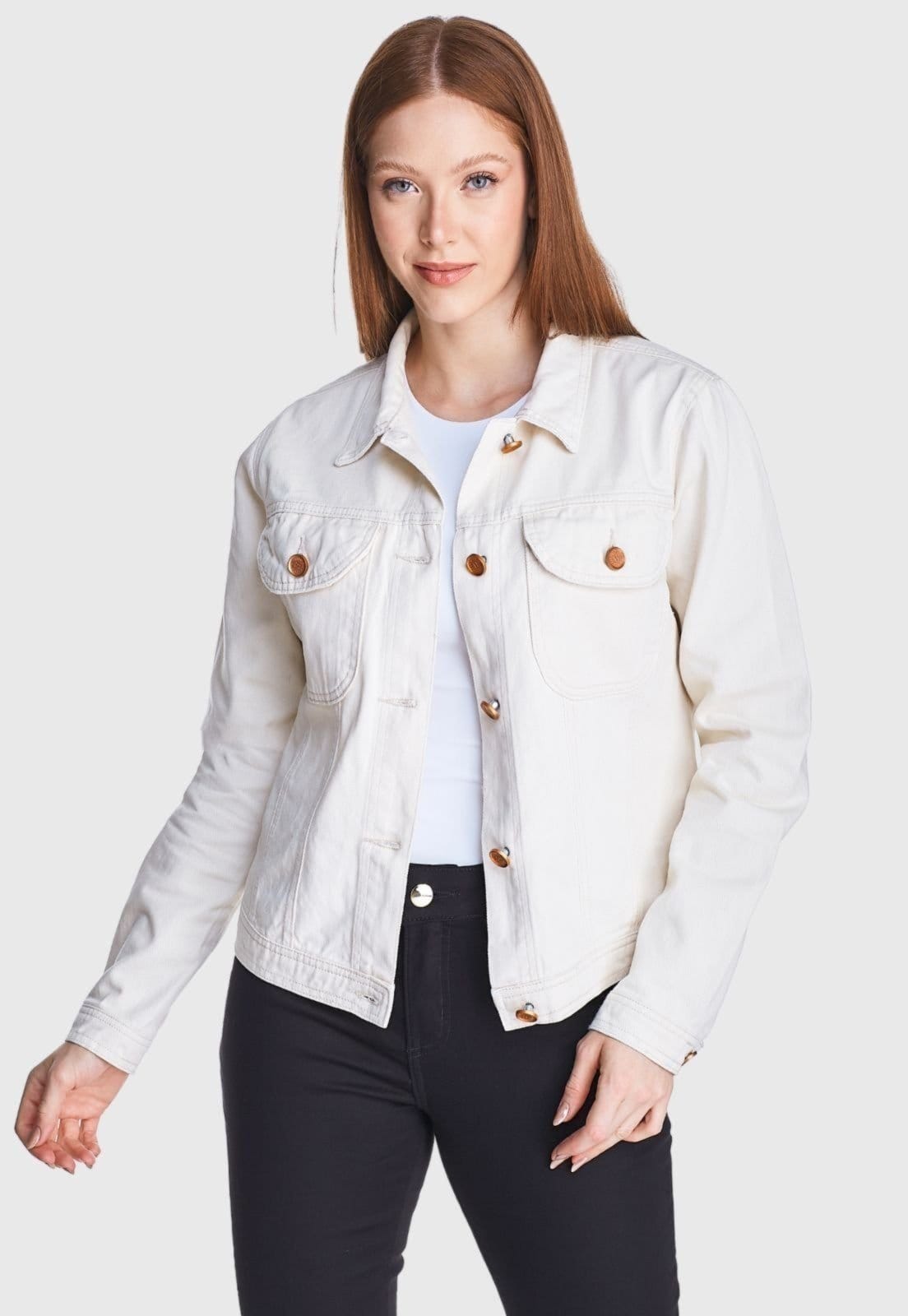 Jaqueta Feminina HNO Jeans Tradicional Off White