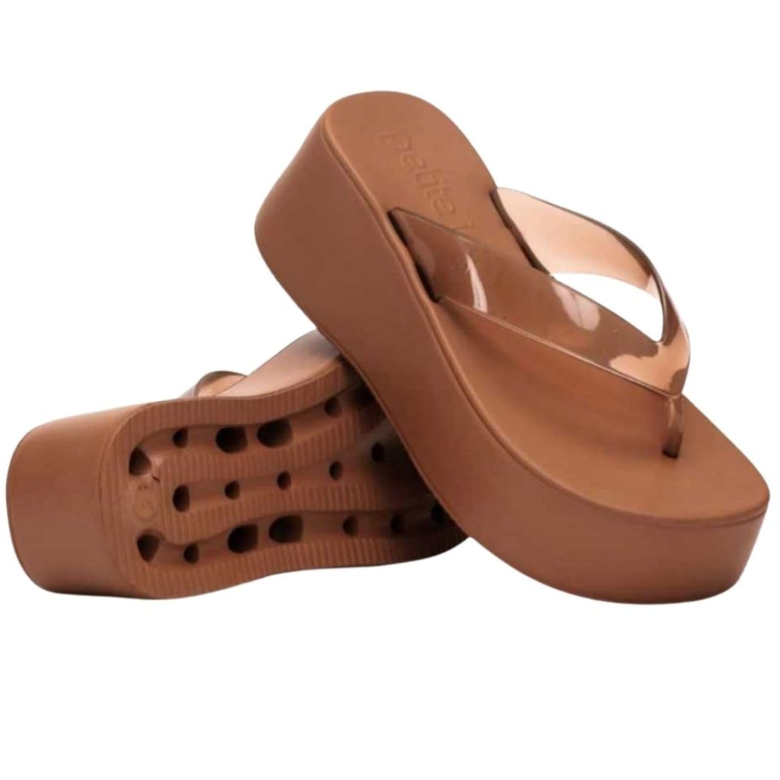 Vista 2 Chinelo Feminino Plataforma Plus II Glitter Brown Petite Jolie PJ7703 Petite Jolie marrom brown