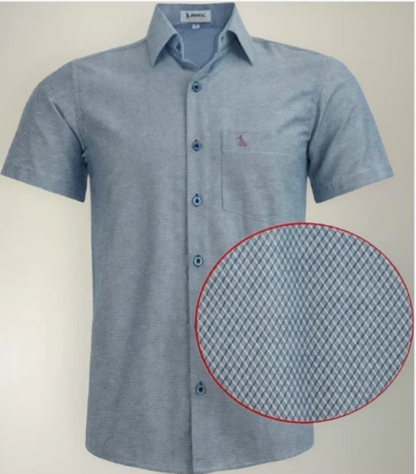 Camisa Social Amil Comfort Sersi Macia Manga Curta Luxo Marinho