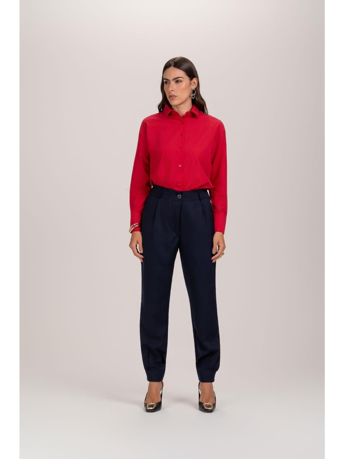 Calça Feminina Alfaiataria Jogger Barra Cenoura Casual