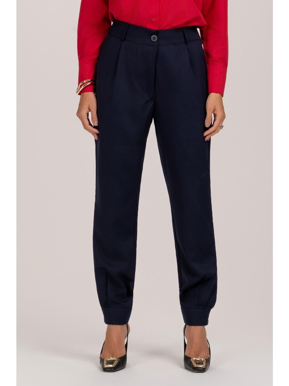 Vista 2 Calça Feminina Alfaiataria Jogger Barra Cenoura Casual TEODORO CAMISARIA azul marinho