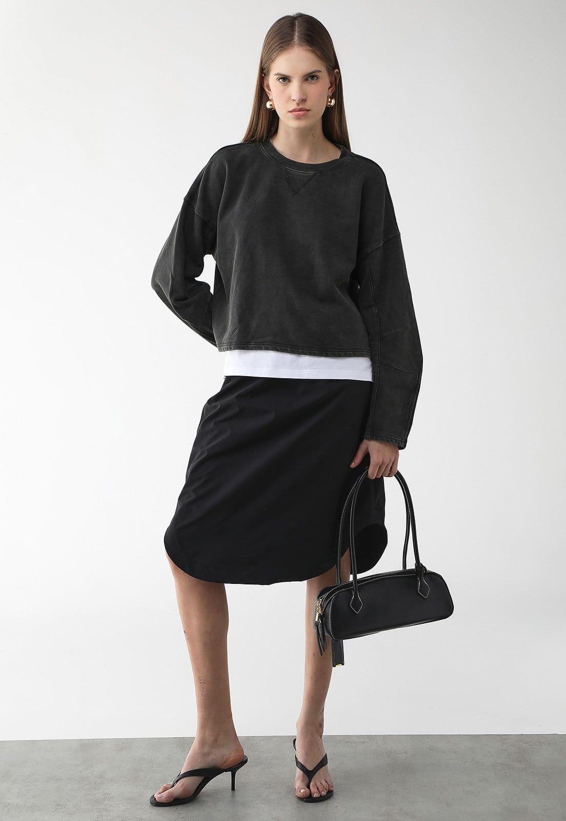 Vista 2 Blusa de Moletom Fechada GAP Reta Lisa Grafite GAP cinza