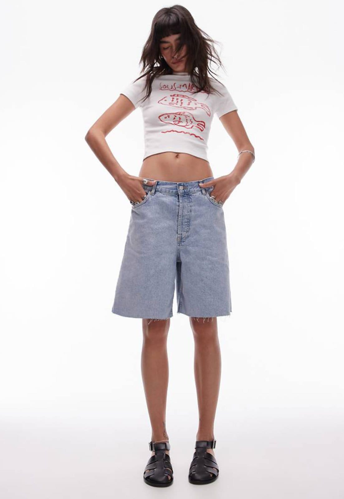 Vista 2 Bermuda Jeans TOPSHOP Ampla Jorts Topshop azul