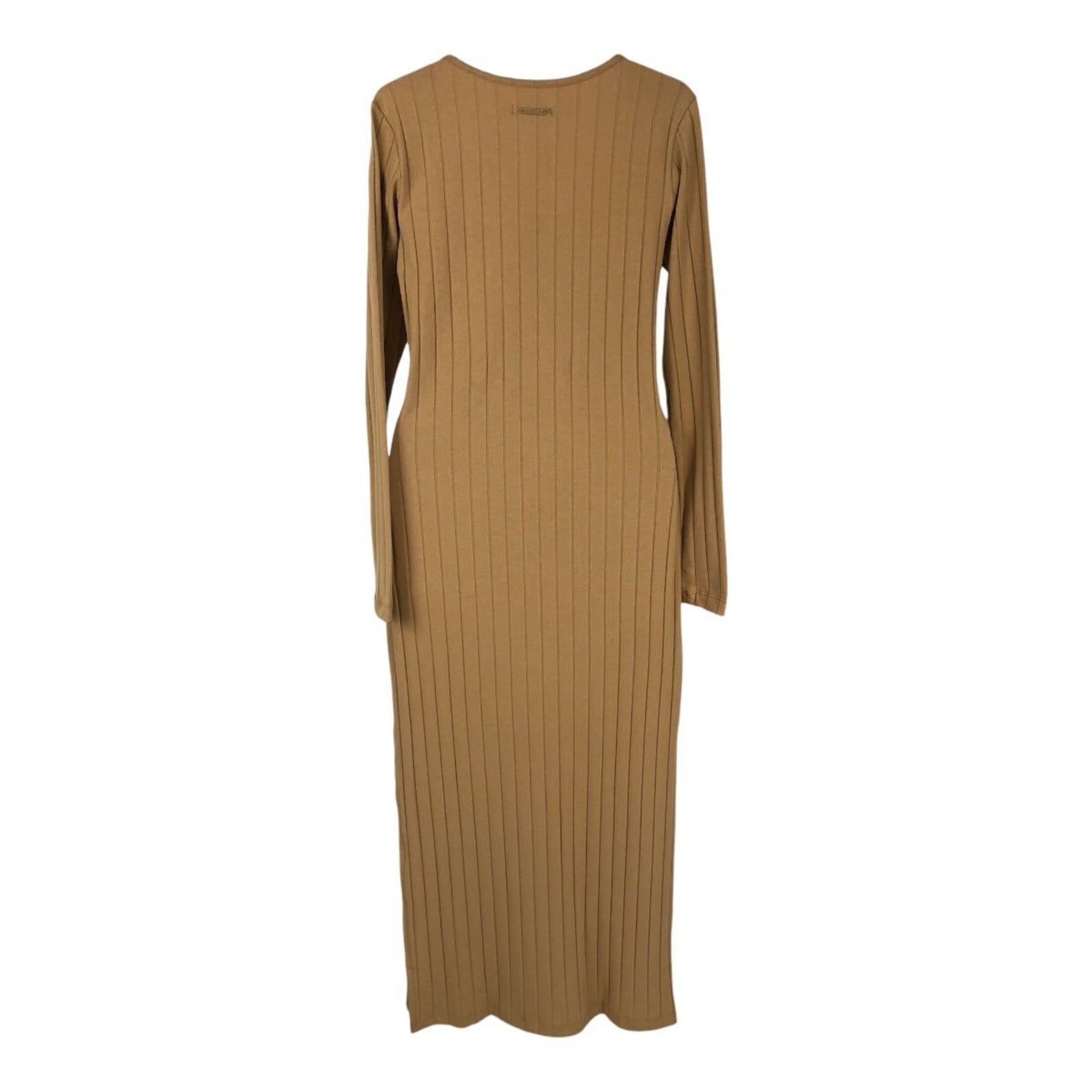 Vista 2 Vestido Canelado Midi Manga Longa Triton Caramelo Triton cáqui