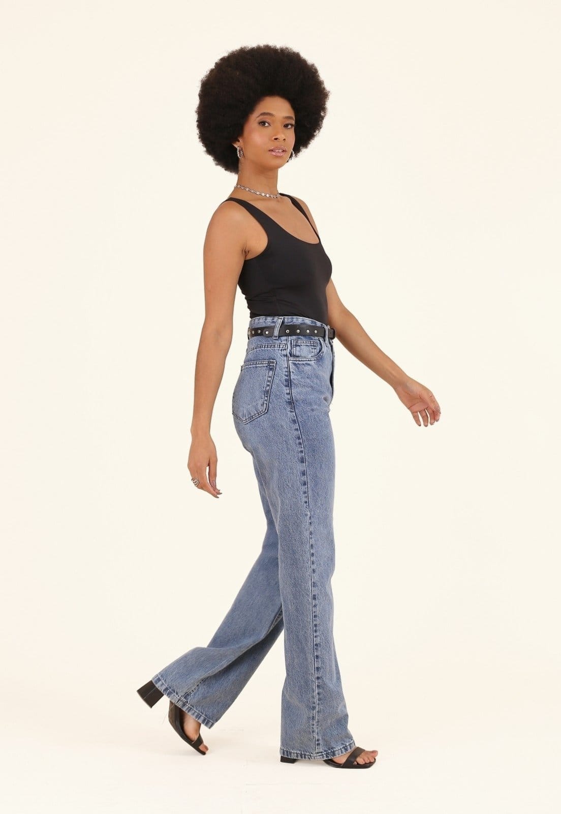 Vista 2 Calça Jeans Pop Me Reta Médio Pop Me azul