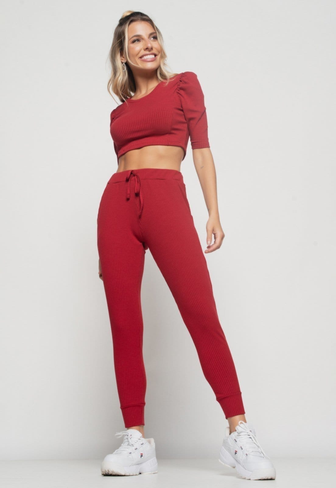 Vista 2 Calça Salvatore Jogger Comfy Malha Canelada Escuro Salvatore Fashion vermelho