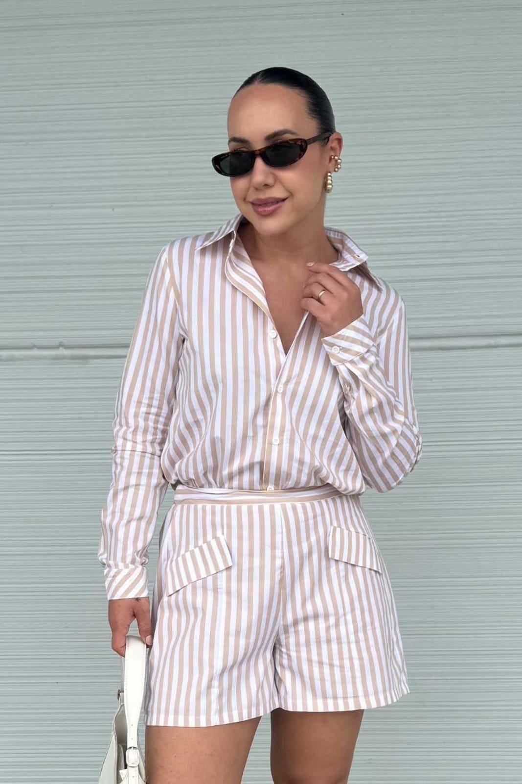 Camisa Vanibele Listrada Nude